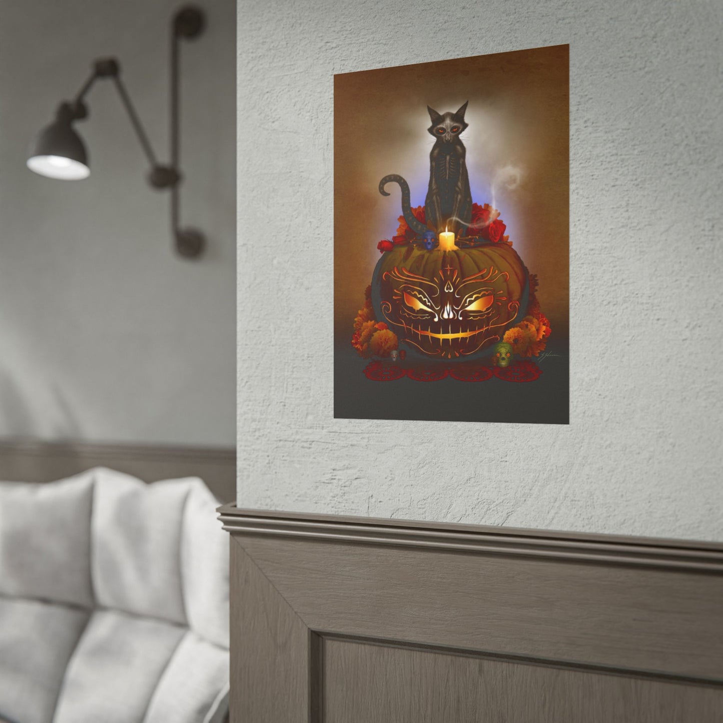Día De Los Meowtos poster matte and semi-glossy finish — Mister Sam Shearon dark art wall art
