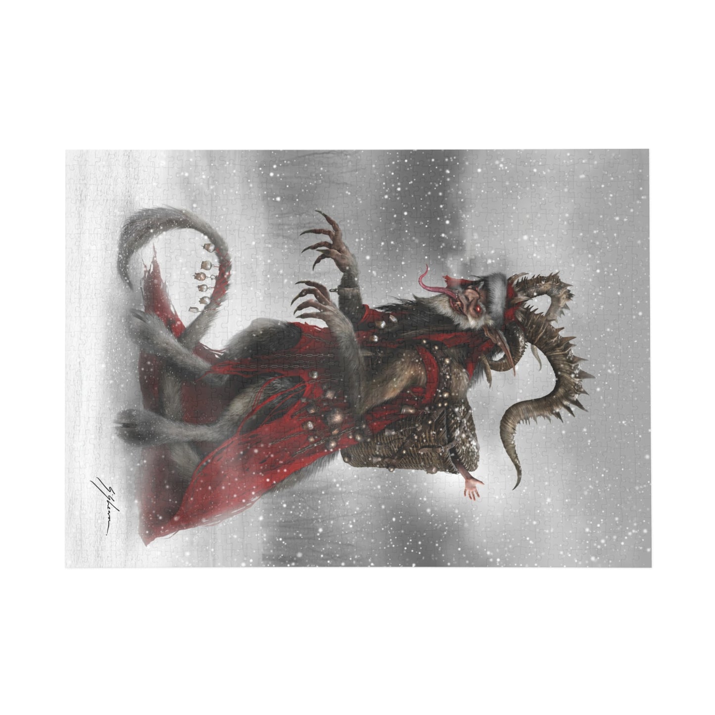 King Krampus puzzle detail — sinister Christmas folklore dark art by Mister Sam Shearon