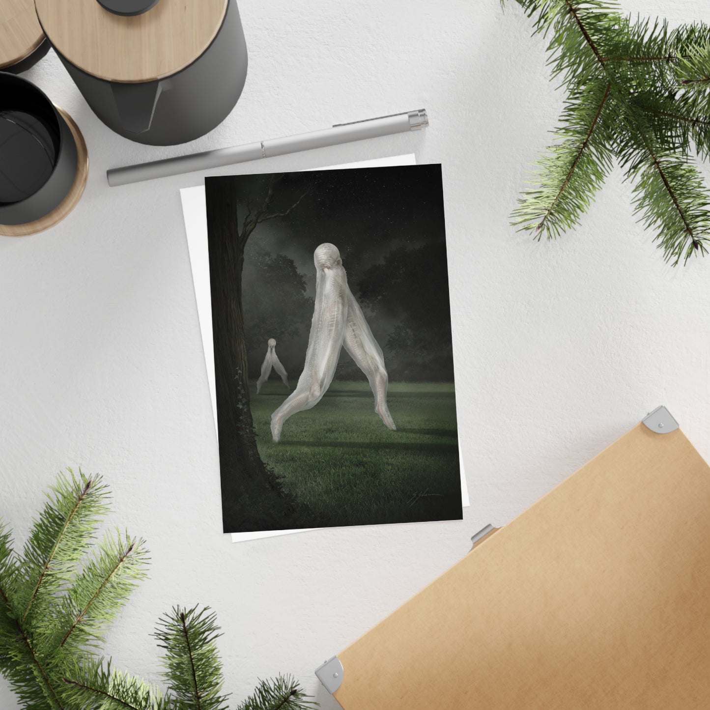 Nightcrawler postcard set by Mister Sam Shearon — dark art, cryptid, creepypasta, paranormal, horror, human-made, non-AI.