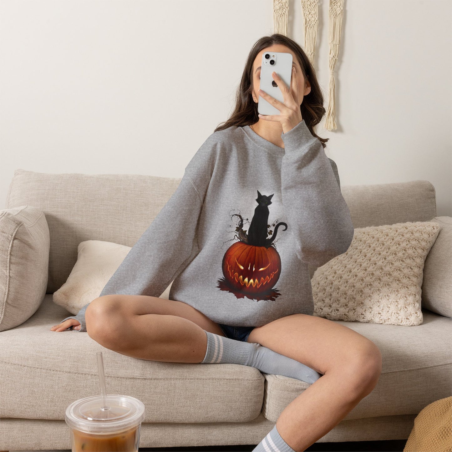 Cat O' Lantern crewneck sweatshirt — Mister Sam Shearon All Hallows' Eve dark art collection