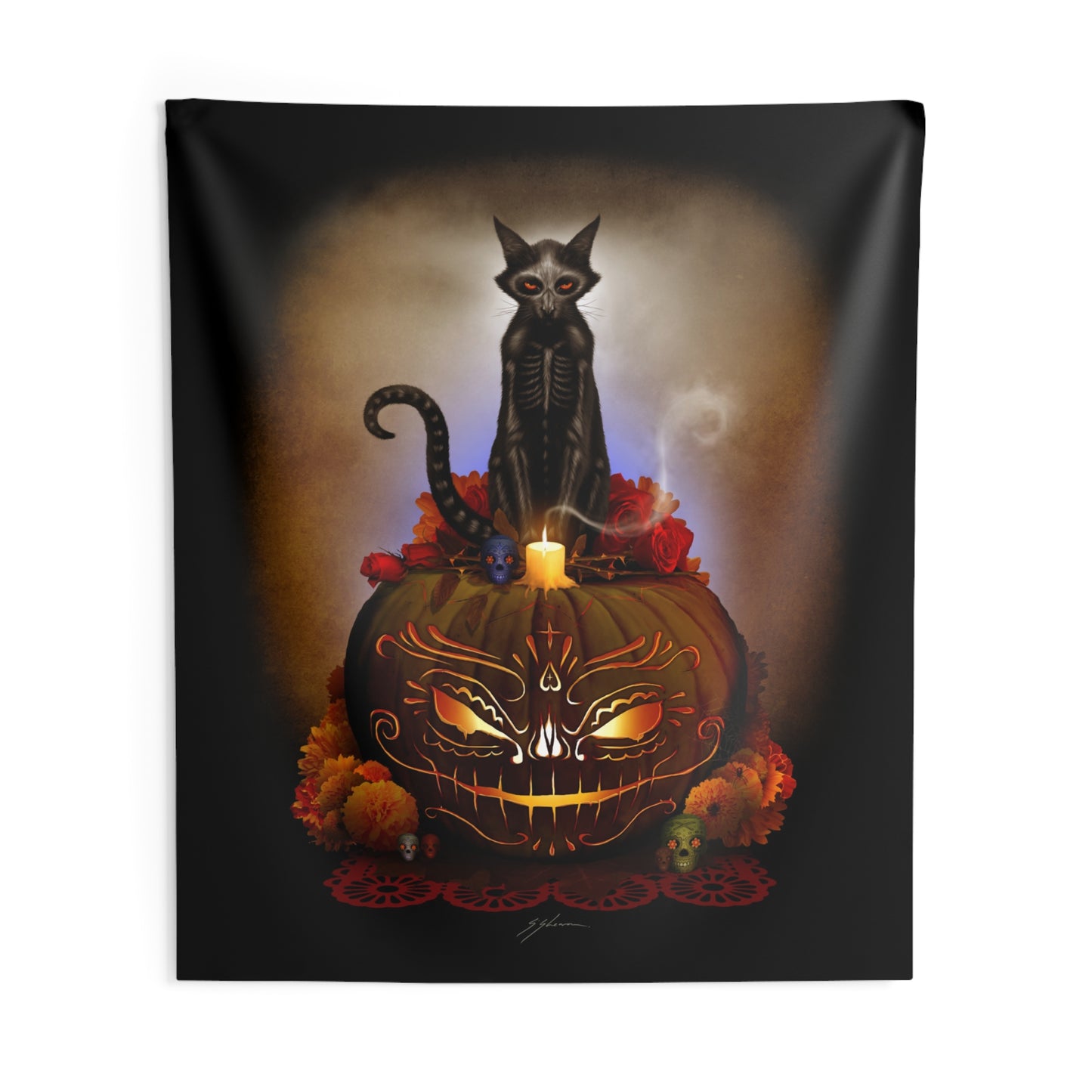 Día De Los Meowtos tapestry 104"x88" landscape — original Day of the Dead art by Mister Sam Shearon