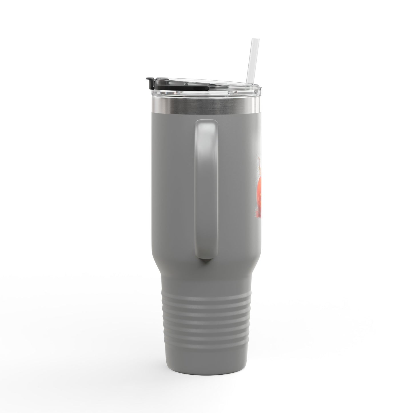 Cat O' Lantern 40oz tumbler lifestyle mockup — Halloween dark art by Mister Sam Shearon