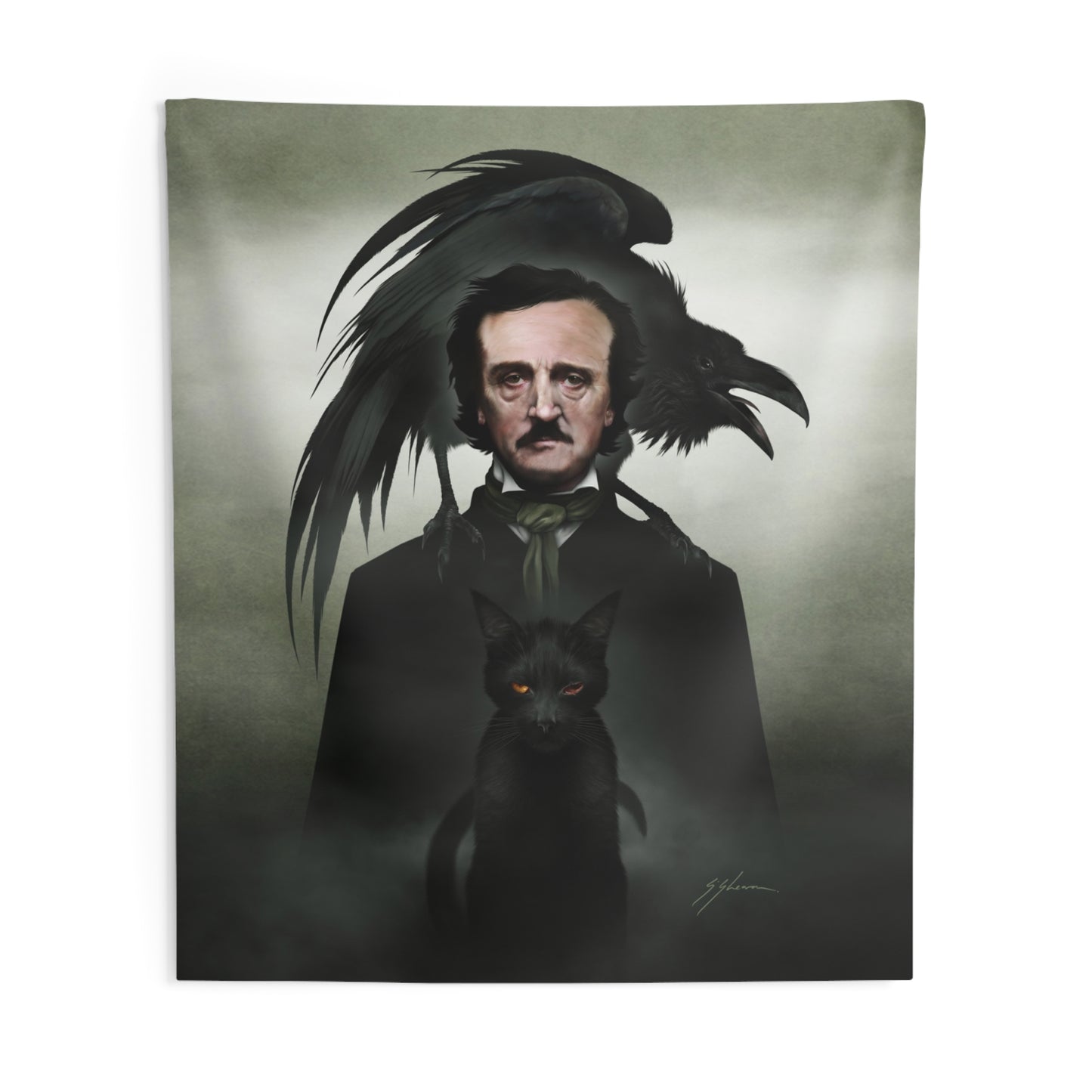 Edgar Allan Poe indoor wall tapestry — Mister Sam Shearon dark art literary horror home decor gift