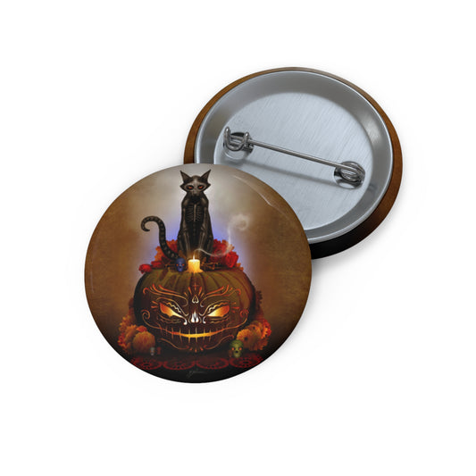 Día De Los Meowtos pin button 1.25" — Day of the Dead dark art by Mister Sam Shearon