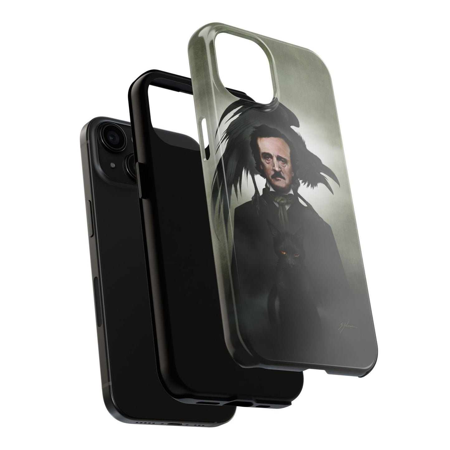 Edgar Allan Poe case detail — dual-layer gothic dark art phone case by Mister Sam Shearon 
