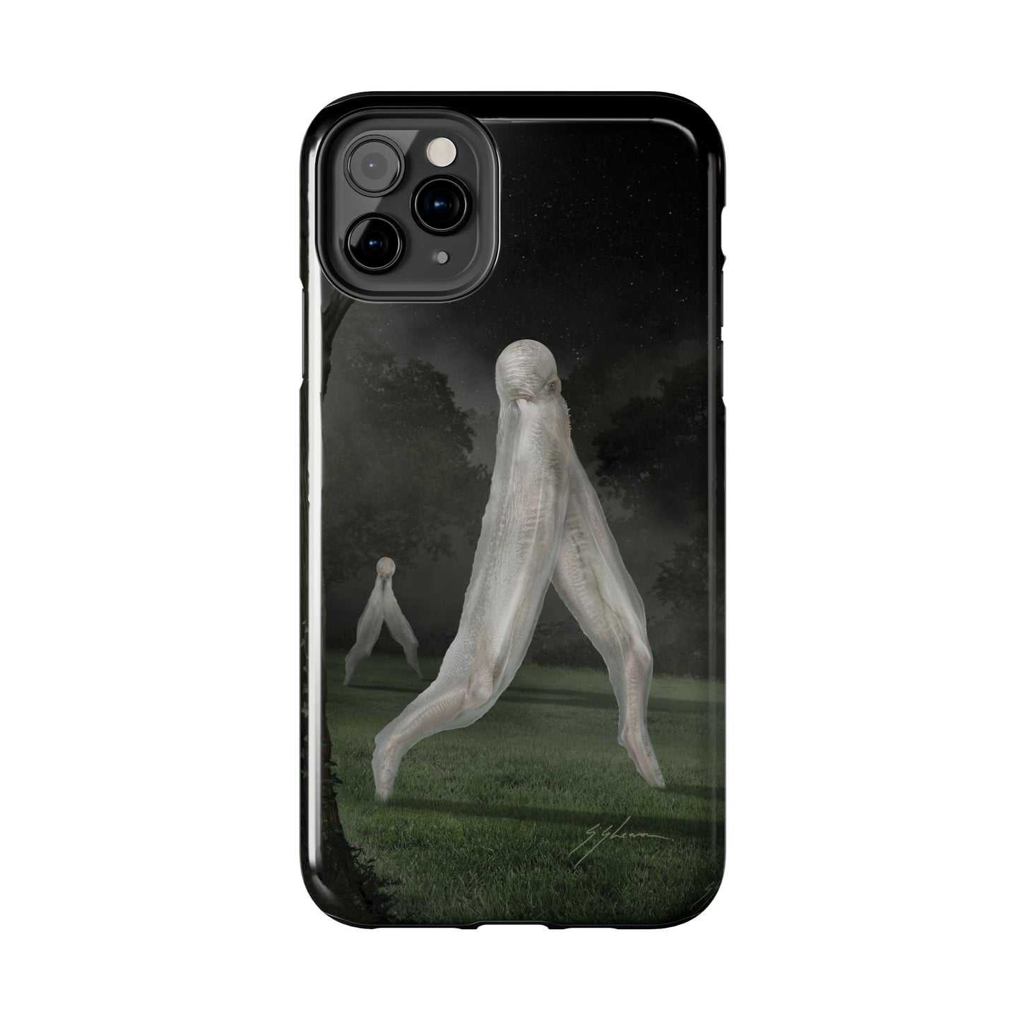 Nightcrawler phone case by Mister Sam Shearon — iPhone, Samsung, dark art, cryptid, creepypasta, paranormal, horror, human-made, non-AI. 