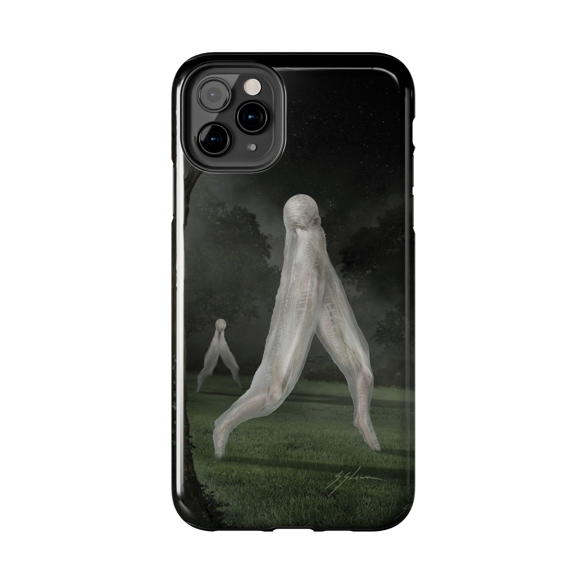 Nightcrawler phone case by Mister Sam Shearon — iPhone, Samsung, dark art, cryptid, creepypasta, paranormal, horror, human-made, non-AI. 