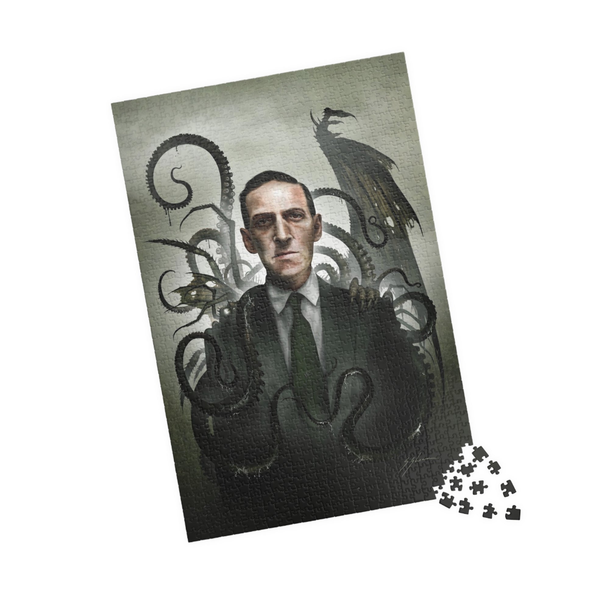 H.P. Lovecraft jigsaw puzzle by Mister Sam Shearon — Cthulhu cosmic horror gothic dark art, eldritch horror, human-made, non-AI. 
