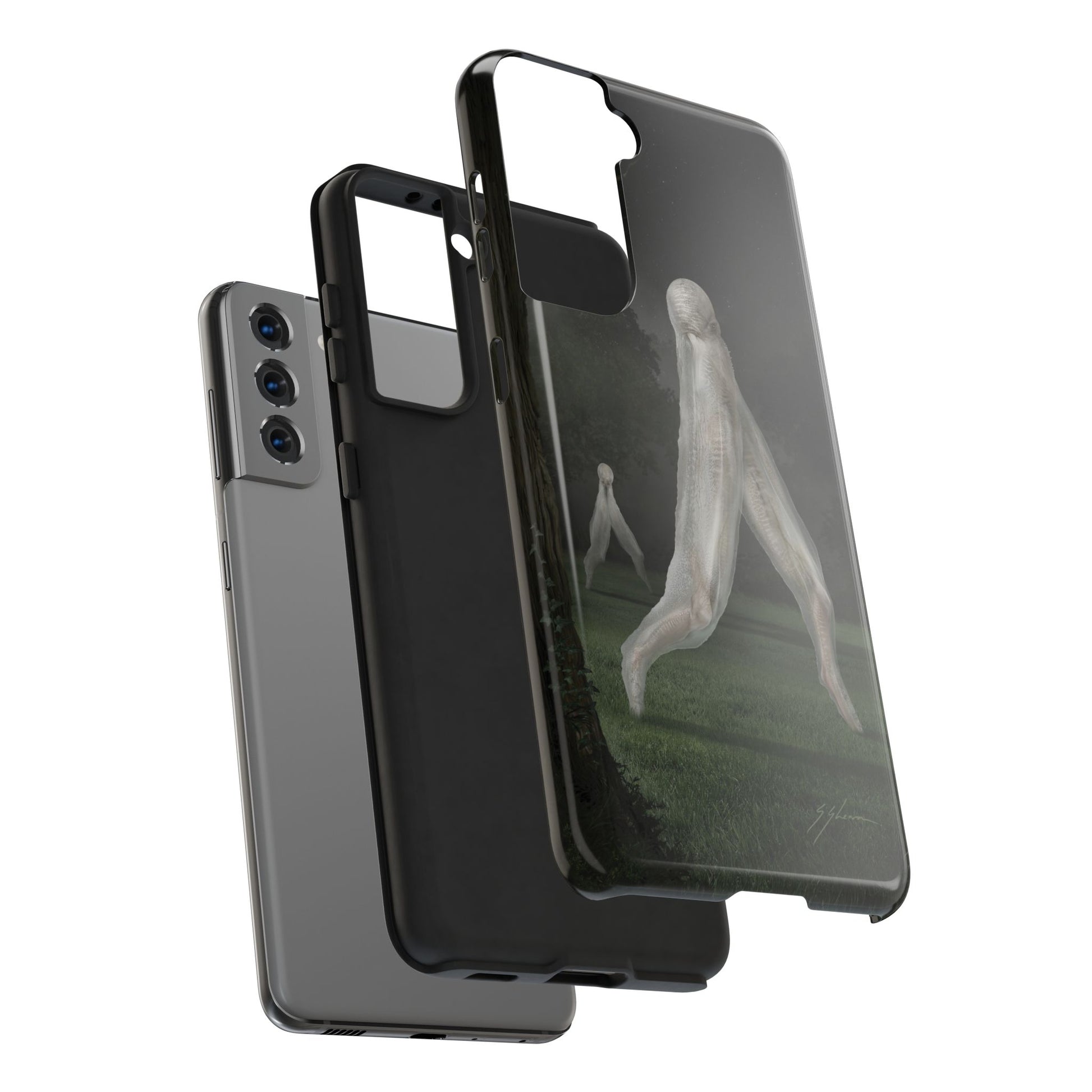 Nightcrawler phone case by Mister Sam Shearon — iPhone, Samsung, dark art, cryptid, creepypasta, paranormal, horror, human-made, non-AI. 