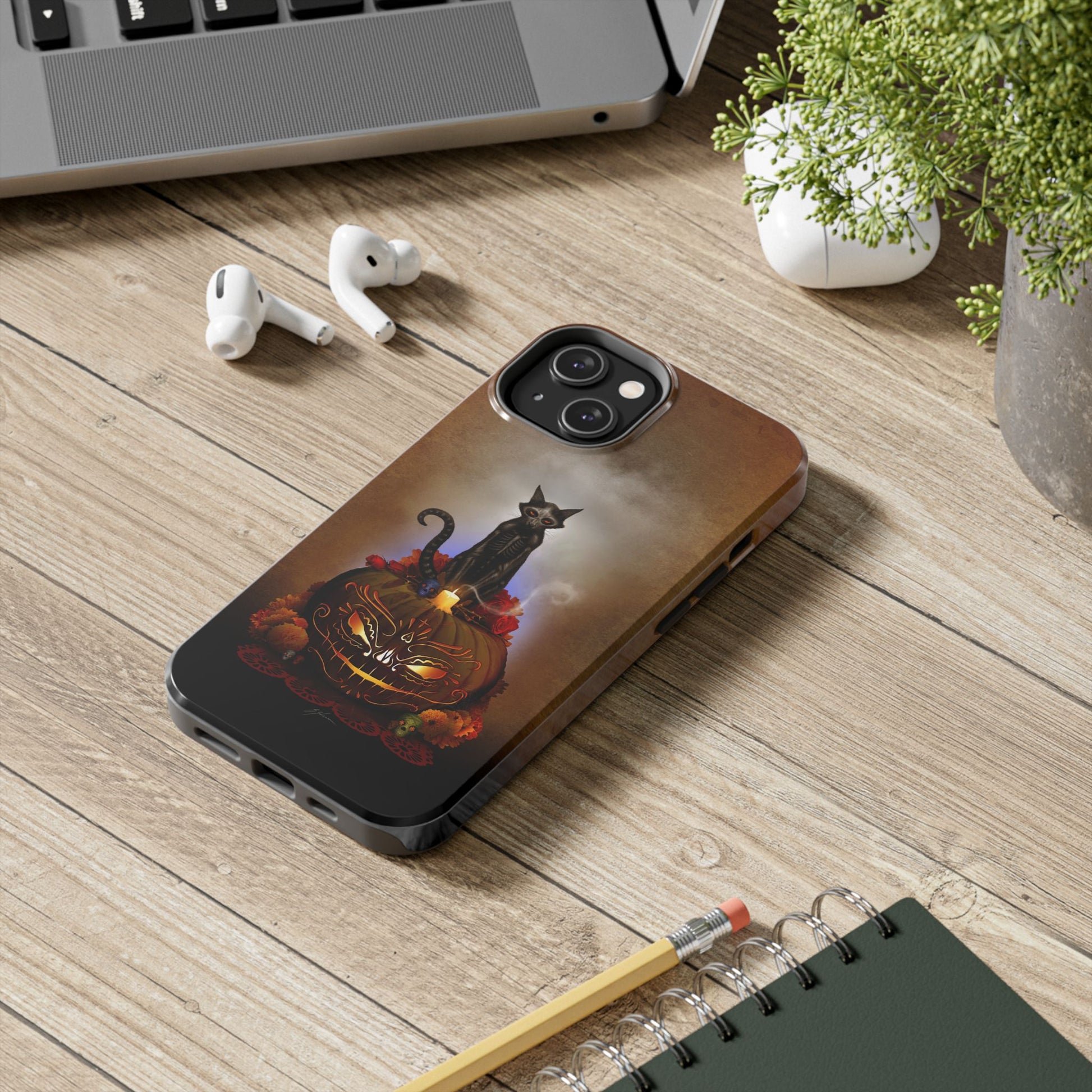 Día De Los Meowtos phone case gift — original Day of the Dead art by Mister Sam Shearon