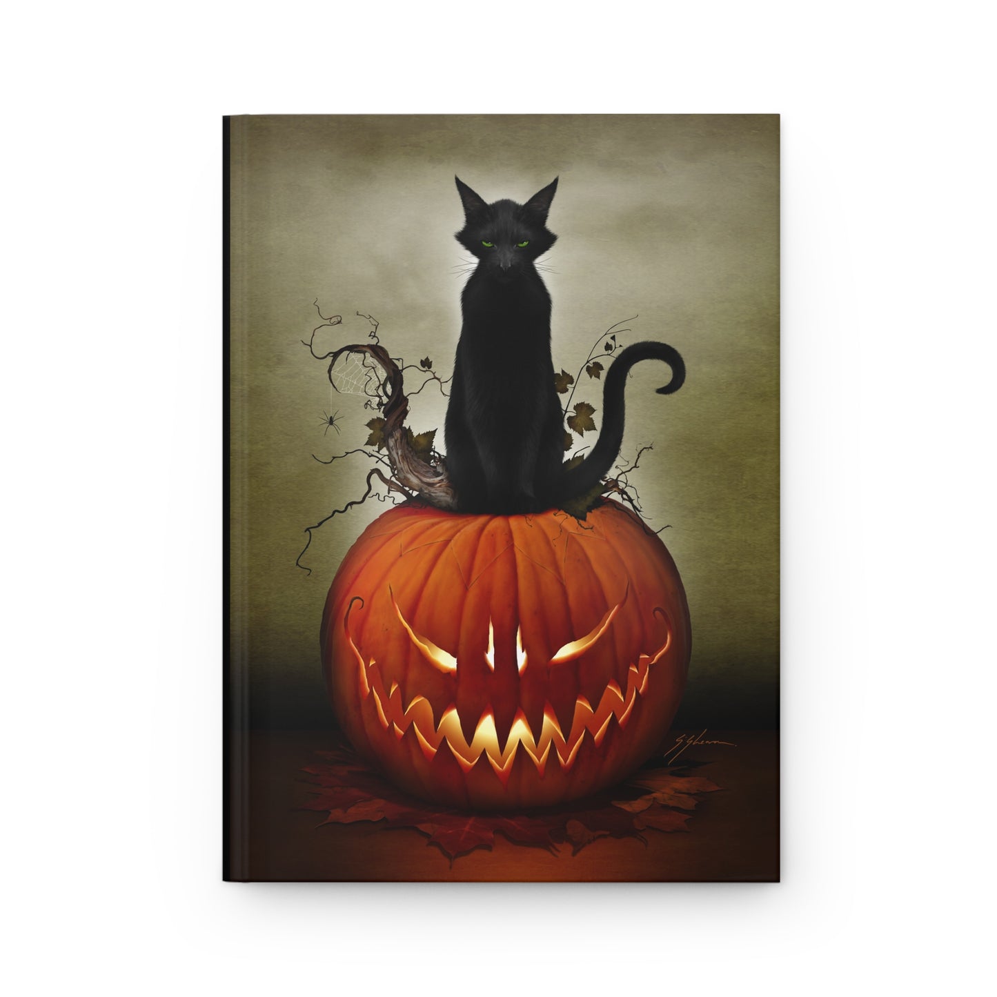 Cat O' Lantern hardcover journal matte — Halloween dark art by Mister Sam Shearon