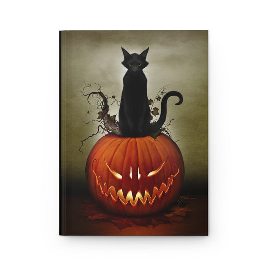 Cat O' Lantern hardcover journal matte — Halloween dark art by Mister Sam Shearon