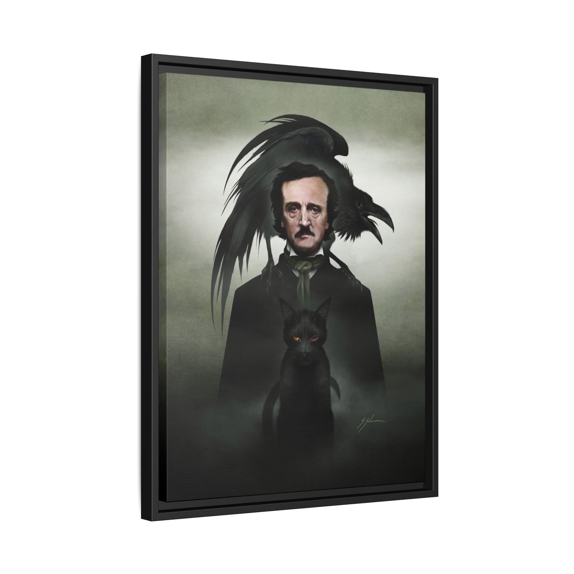 Edgar Allan Poe canvas close-up — original dark art by Mister Sam Shearon