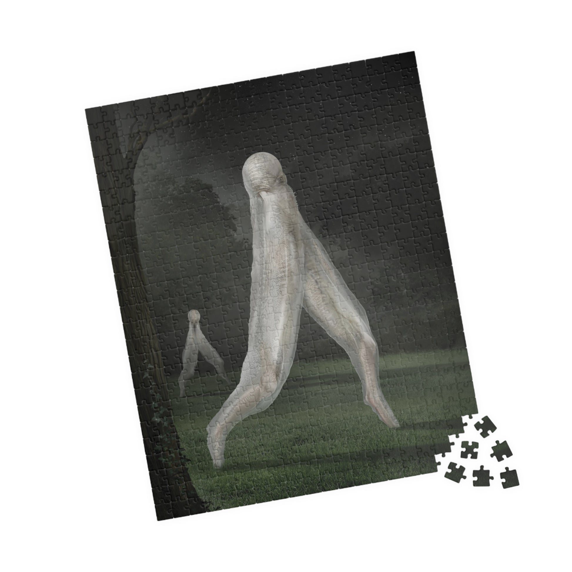 Nightcrawler jigsaw puzzle by Mister Sam Shearon — dark art, cryptid, creepypasta, paranormal, horror, human-made, non-AI. 