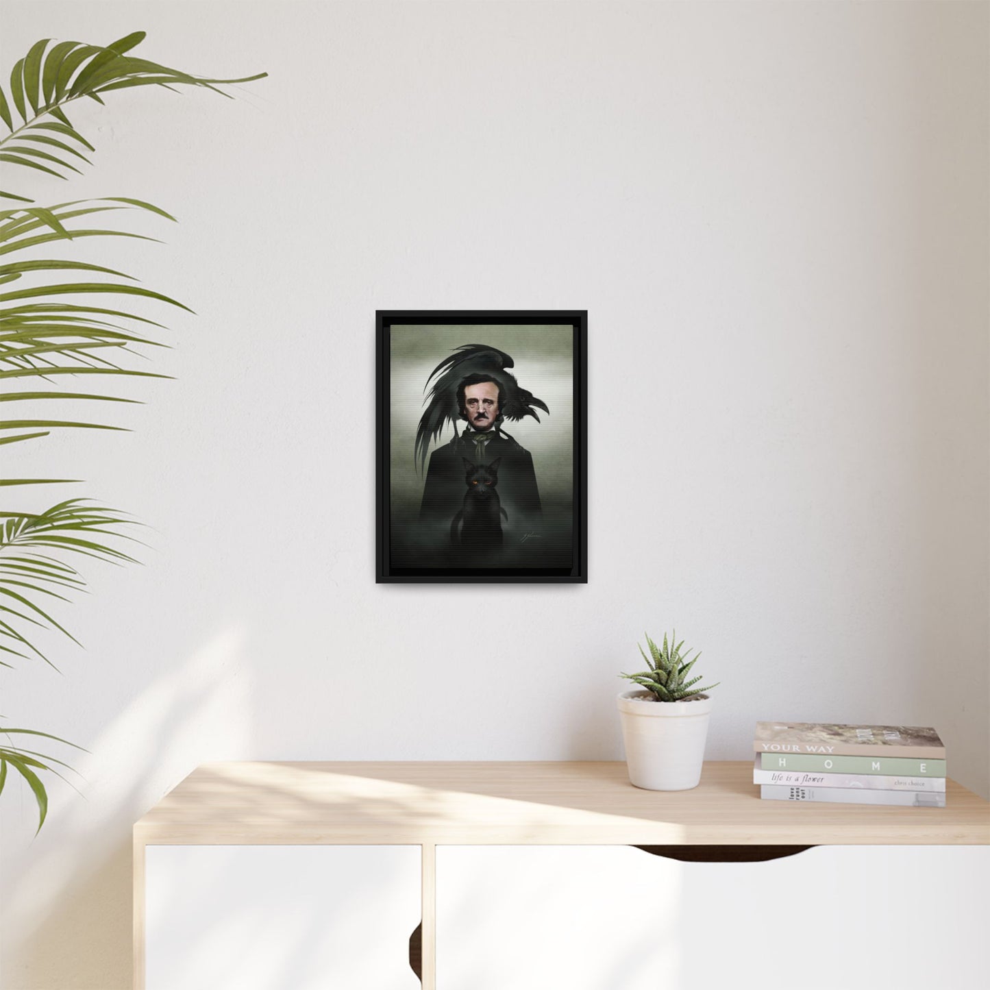 Edgar Allan Poe framed canvas black frame — sinister portrait wall art by Mister Sam Shearon