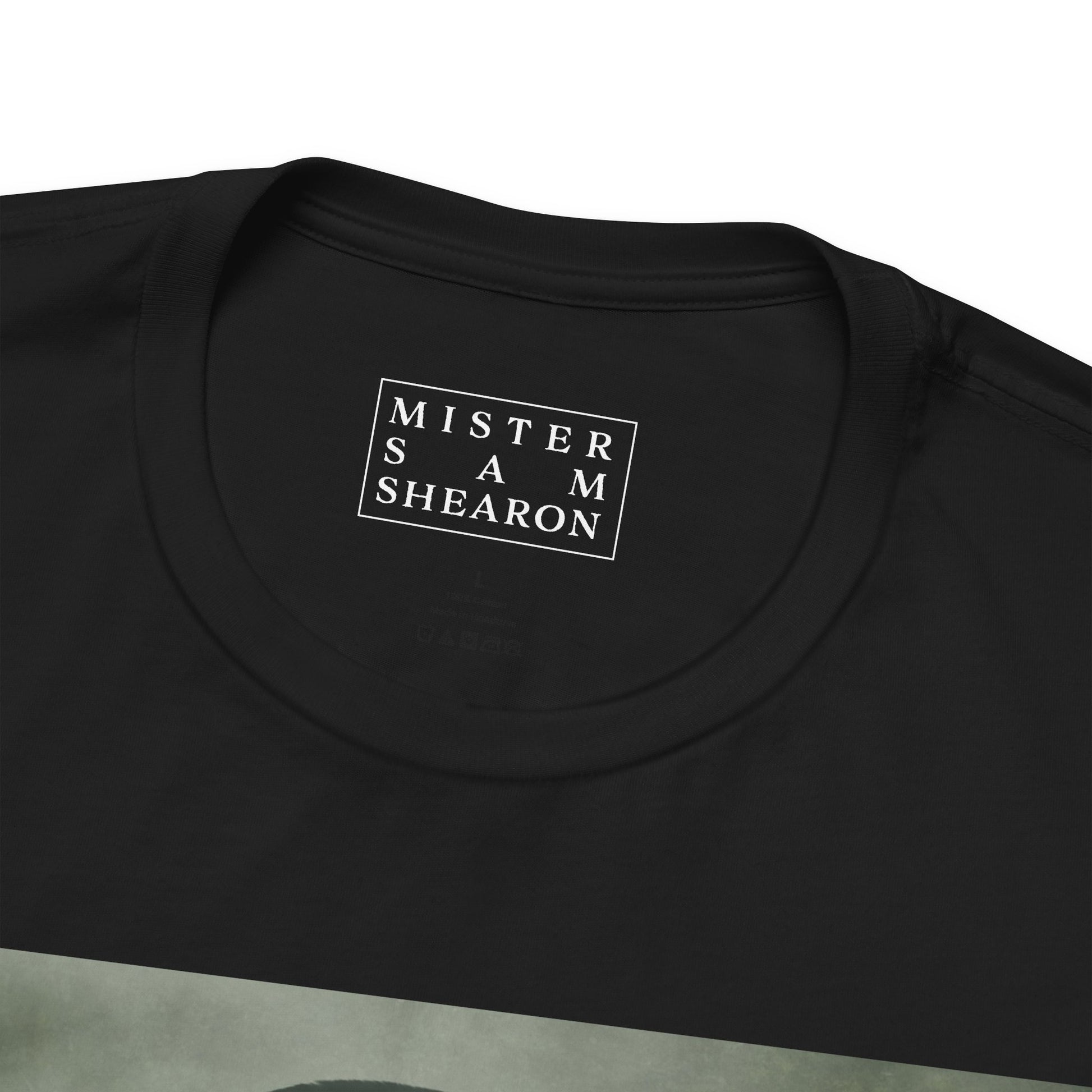 Edgar Allan Poe tee size detail — gothic horror dark art by Mister Sam Shearon