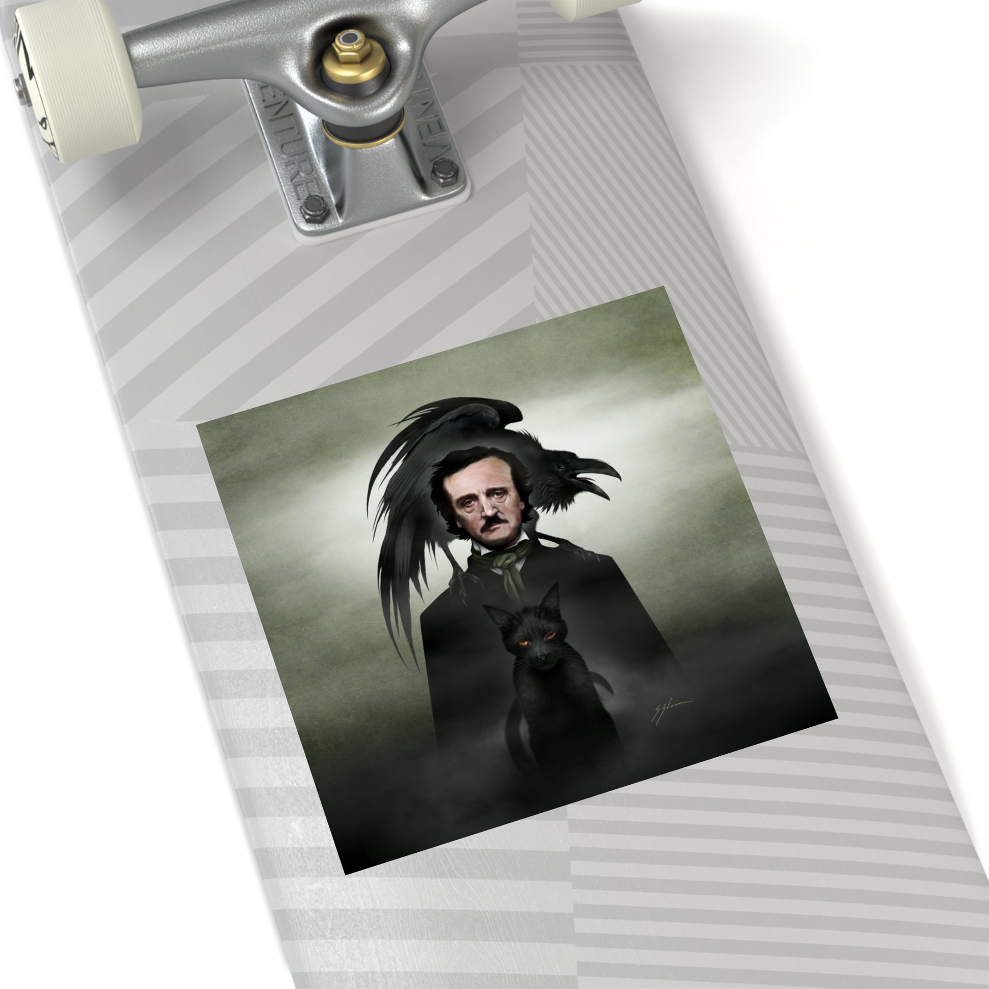 Edgar Allan Poe indoor outdoor sticker — Victorian horror dark art by Mister Sam Shearon