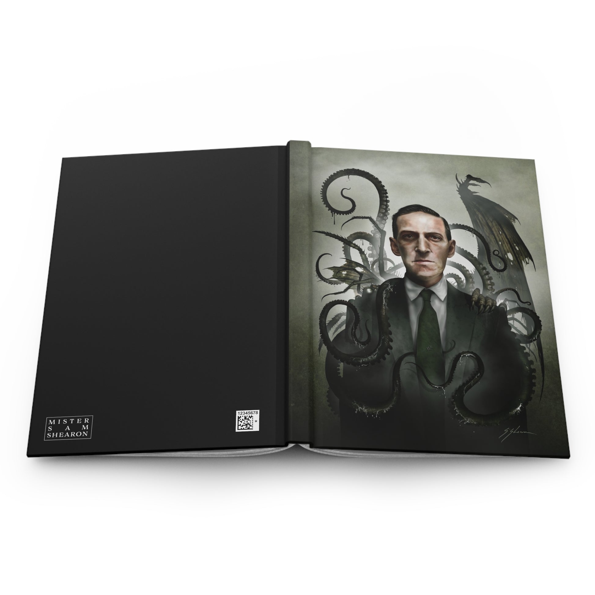 H.P. Lovecraft journal on desk — Lovecraftian horror dark art by Mister Sam Shearon