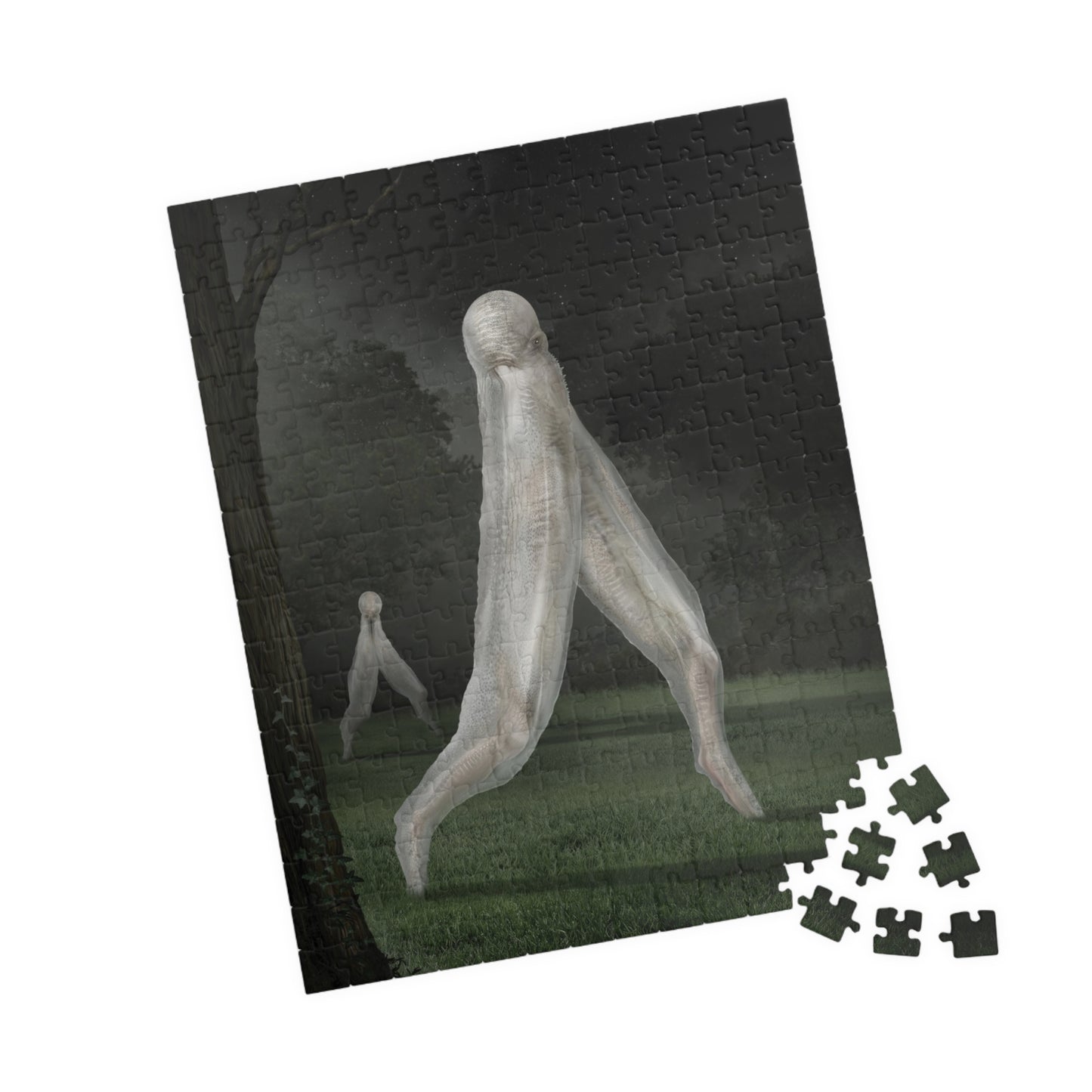 Nightcrawler jigsaw puzzle by Mister Sam Shearon — dark art, cryptid, creepypasta, paranormal, horror, human-made, non-AI. 