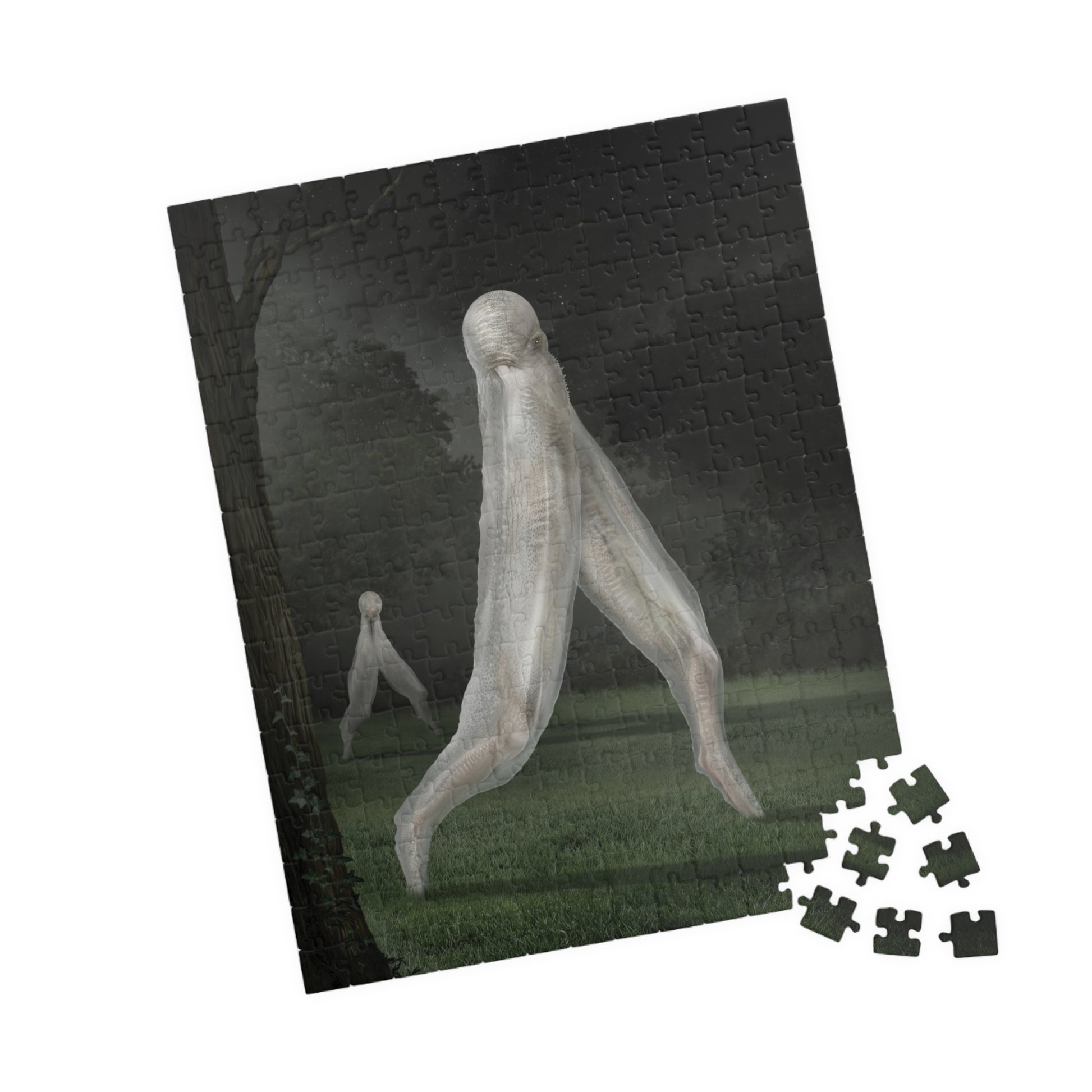 Nightcrawler jigsaw puzzle by Mister Sam Shearon — dark art, cryptid, creepypasta, paranormal, horror, human-made, non-AI. 
