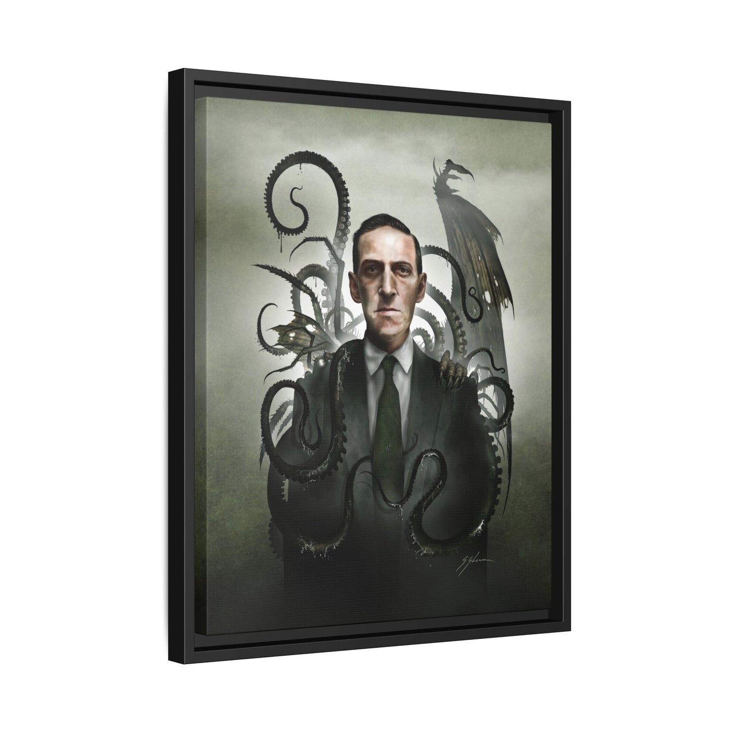 H.P. Lovecraft canvas room mockup — cosmic horror wall art by Mister Sam Shearon
