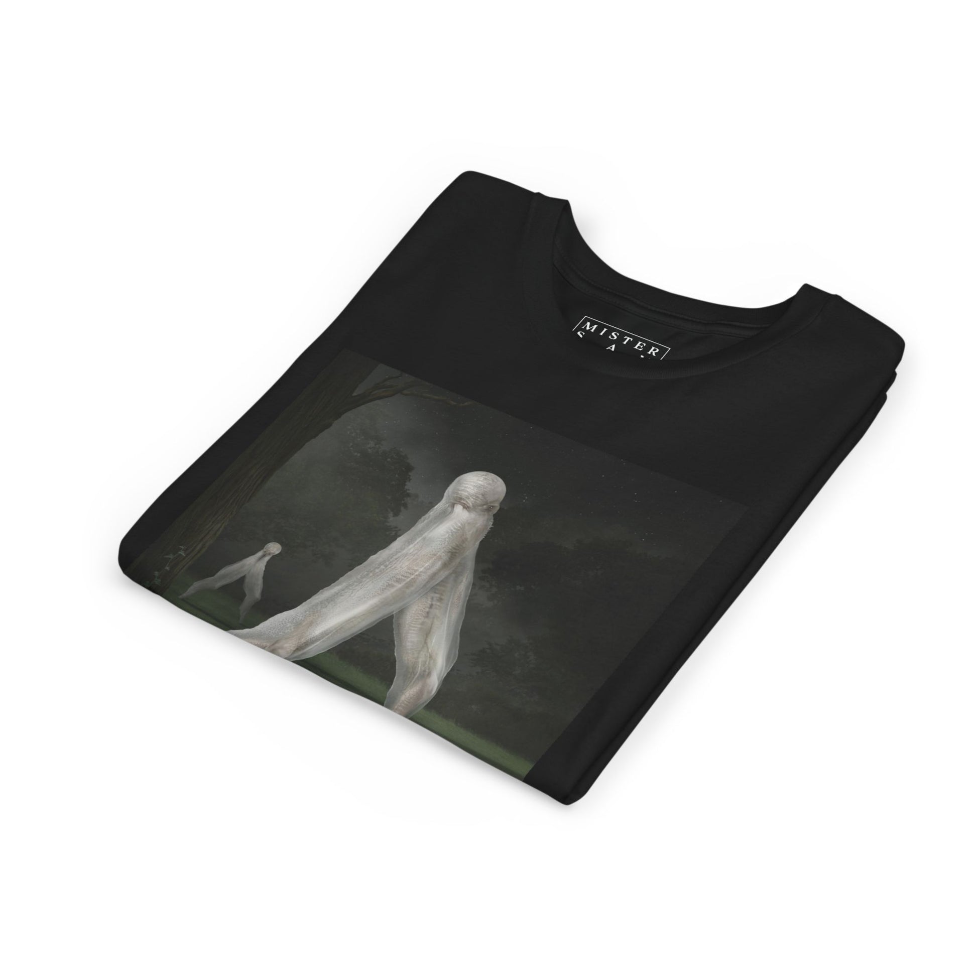 Nightcrawler youth t-shirt by Mister Sam Shearon — dark art, cryptid, creepypasta, paranormal, horror, human-made, non-AI. 