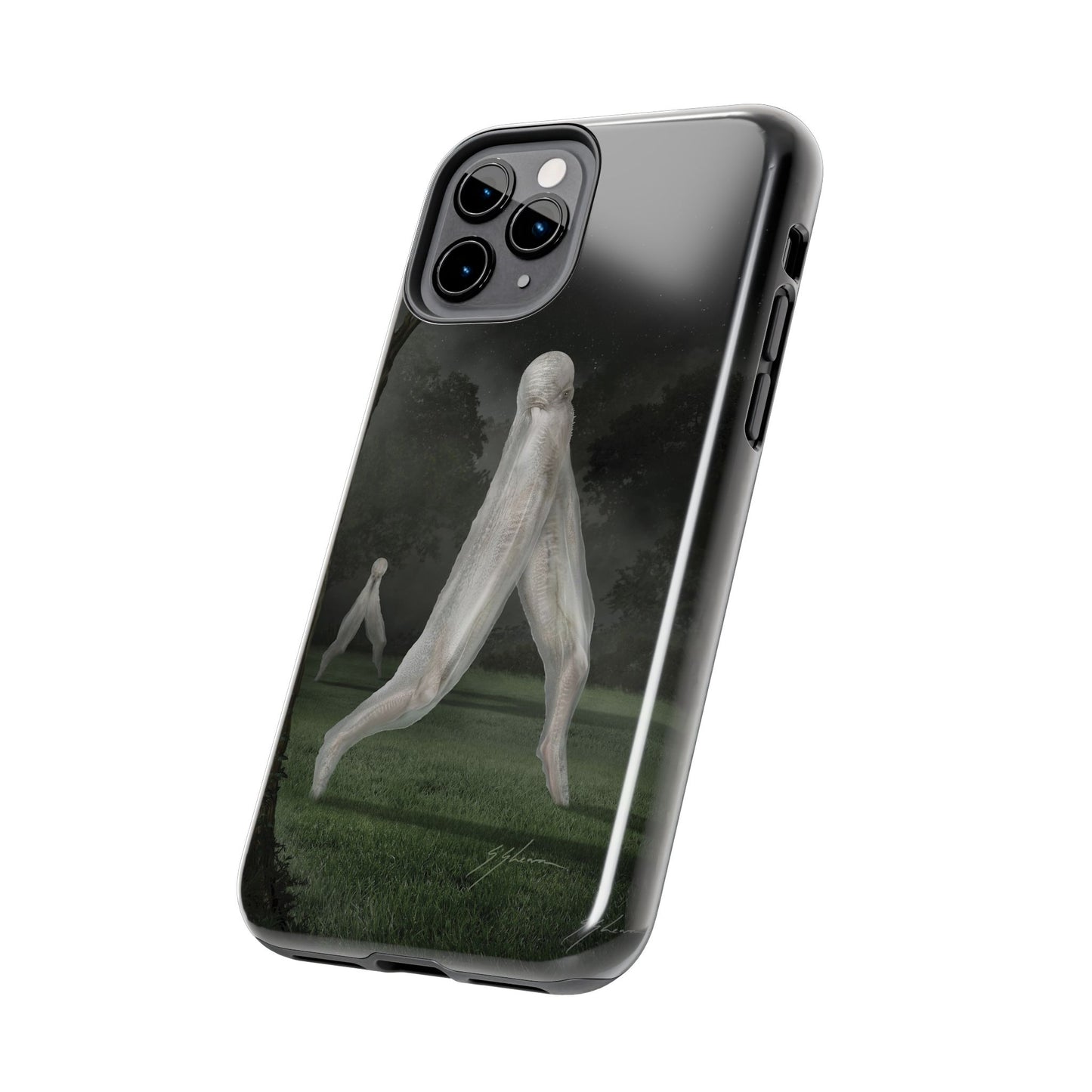 Nightcrawler phone case by Mister Sam Shearon — iPhone, Samsung, dark art, cryptid, creepypasta, paranormal, horror, human-made, non-AI. 
