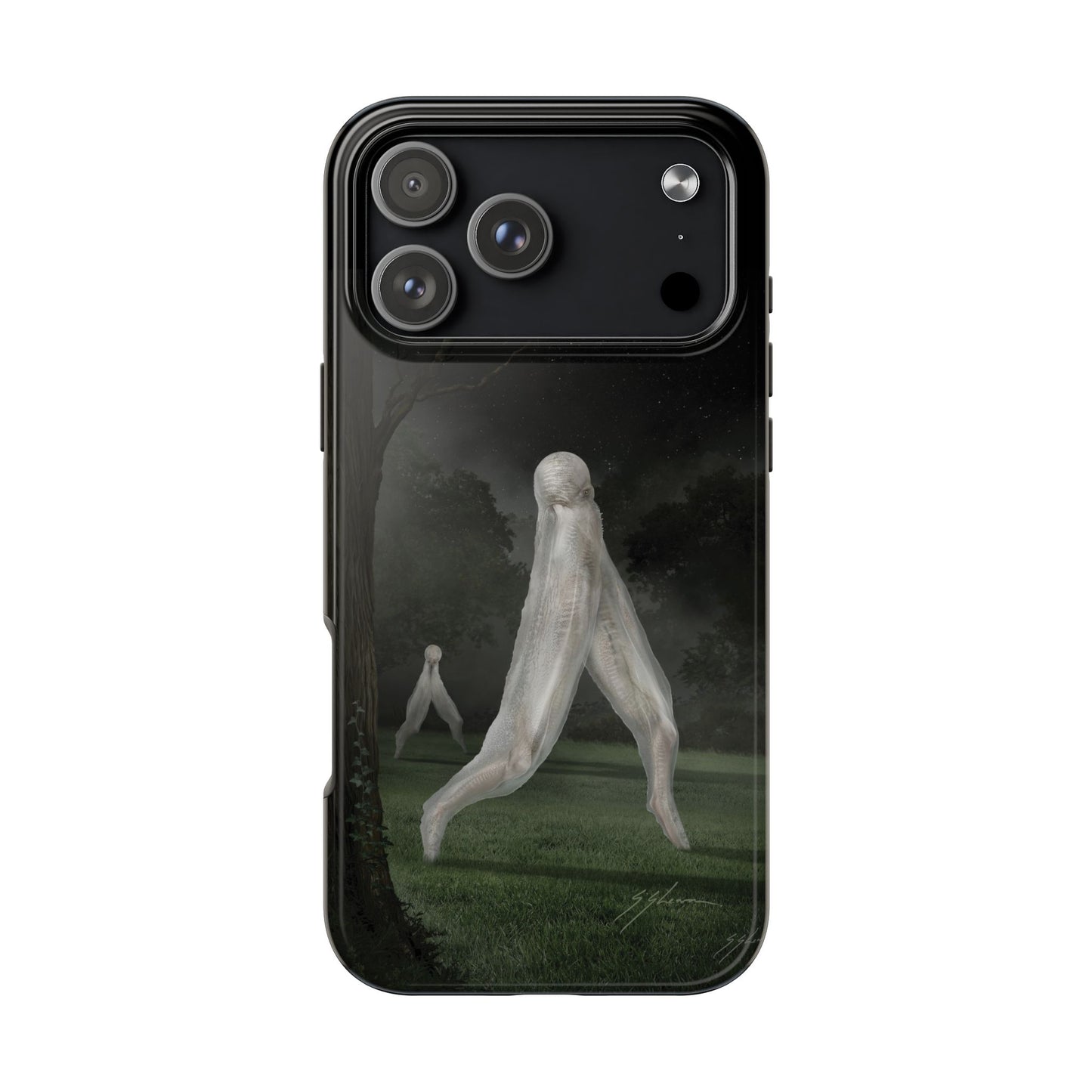 Nightcrawler phone case by Mister Sam Shearon — iPhone, Samsung, dark art, cryptid, creepypasta, paranormal, horror, human-made, non-AI. 