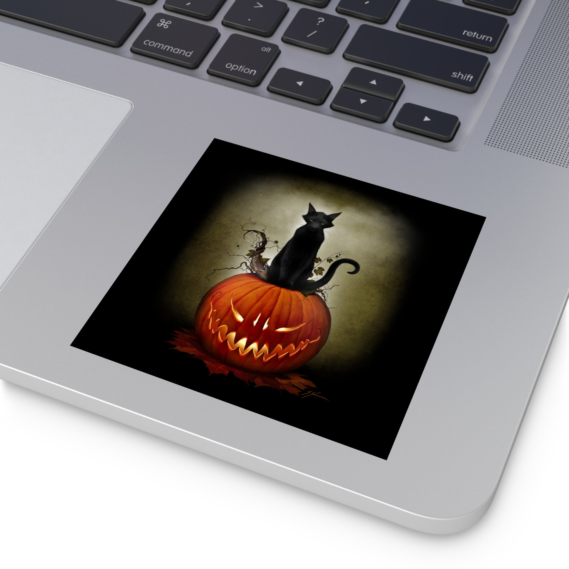Cat O' Lantern weatherproof vinyl sticker — gothic Halloween art by Mister Sam Shearon
