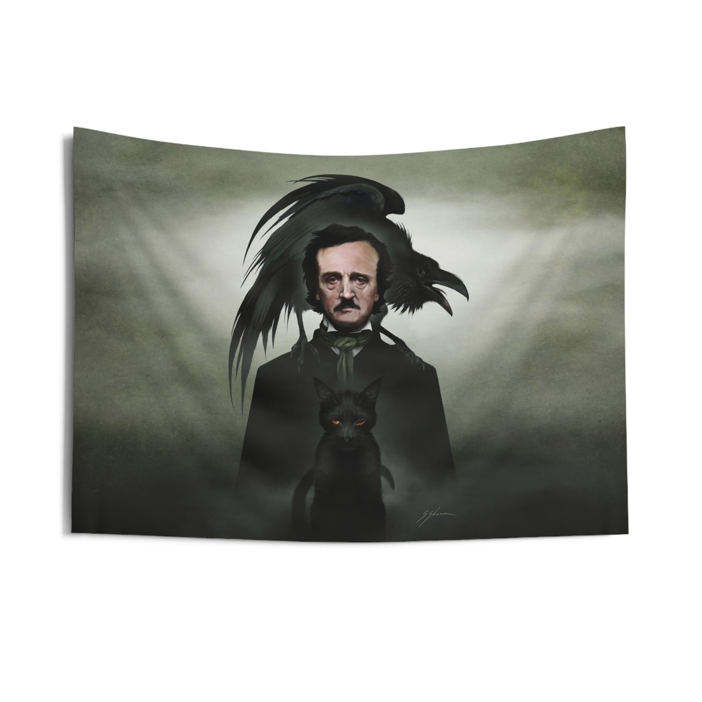 Edgar Allan Poe wall tapestry — Mister Sam Shearon gothic art, literary horror home decor