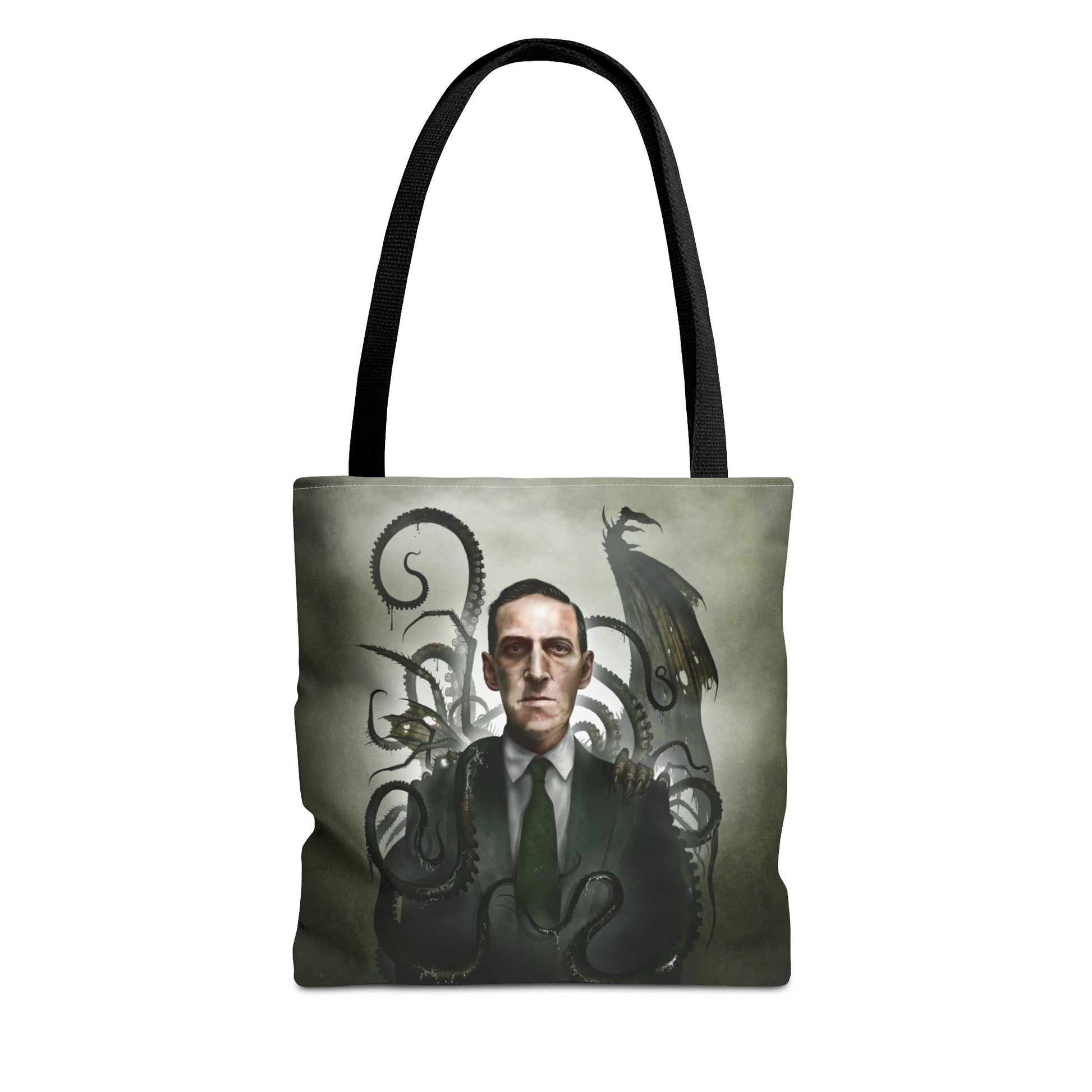 H.P. Lovecraft all-over print tote bag — original cosmic horror dark art by Mister Sam Shearon