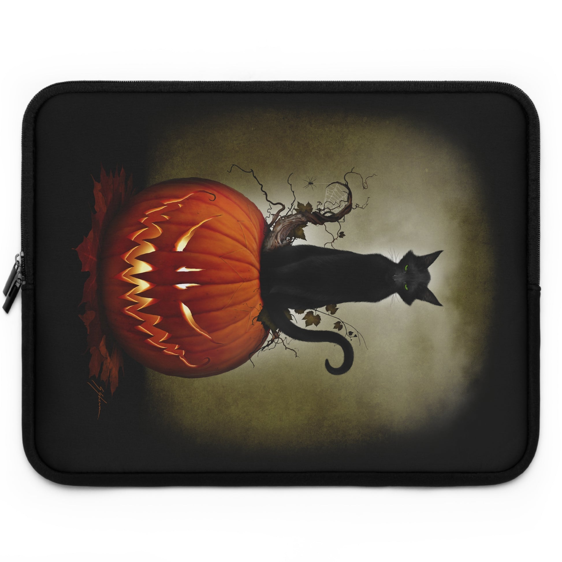 Cat O' Lantern laptop or tablet sleeve — Mister Sam Shearon dark art, padded protection