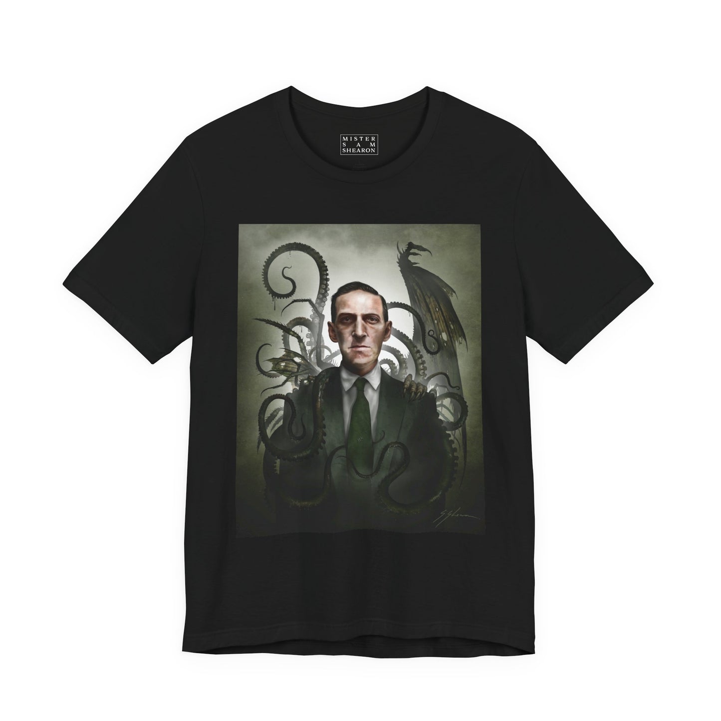 H.P. Lovecraft unisex tee — original cosmic horror dark art portrait by Mister Sam Shearon