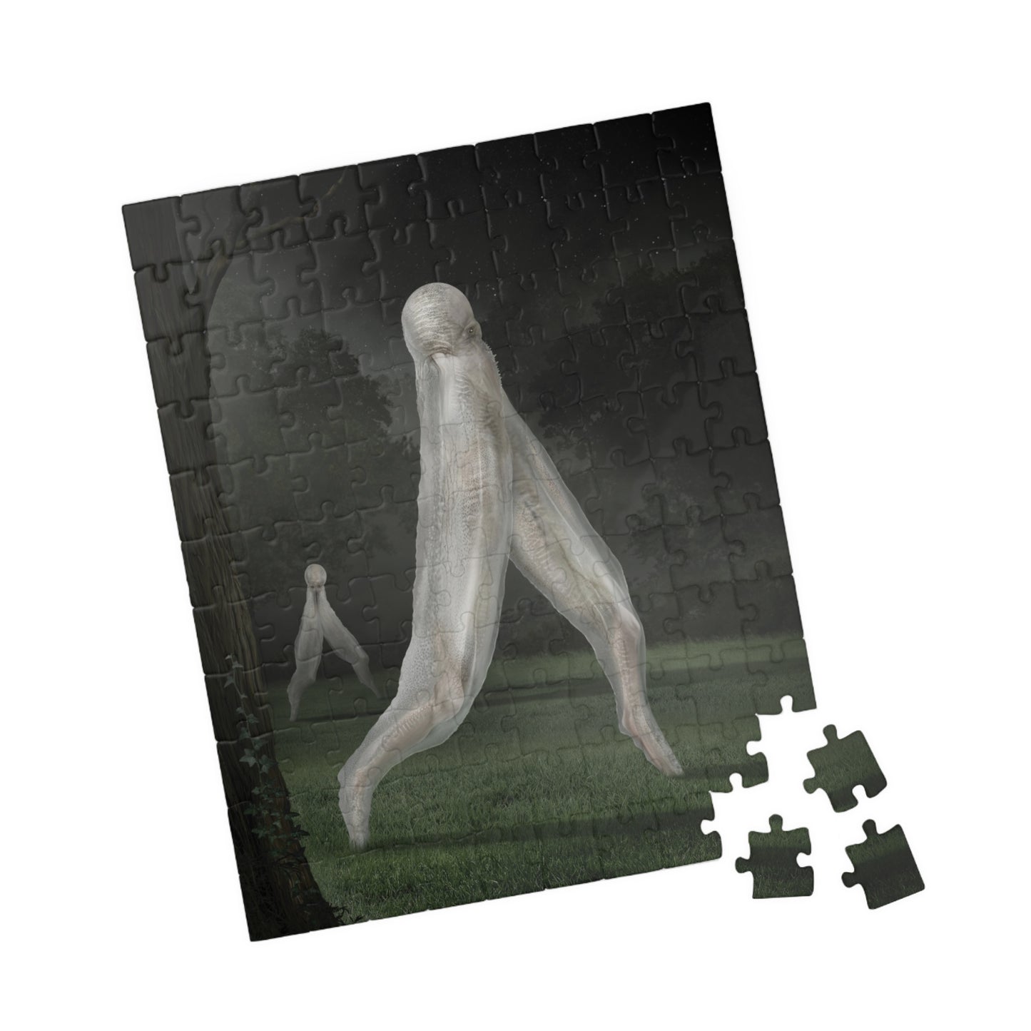 Nightcrawler jigsaw puzzle by Mister Sam Shearon — dark art, cryptid, creepypasta, paranormal, horror, human-made, non-AI. 