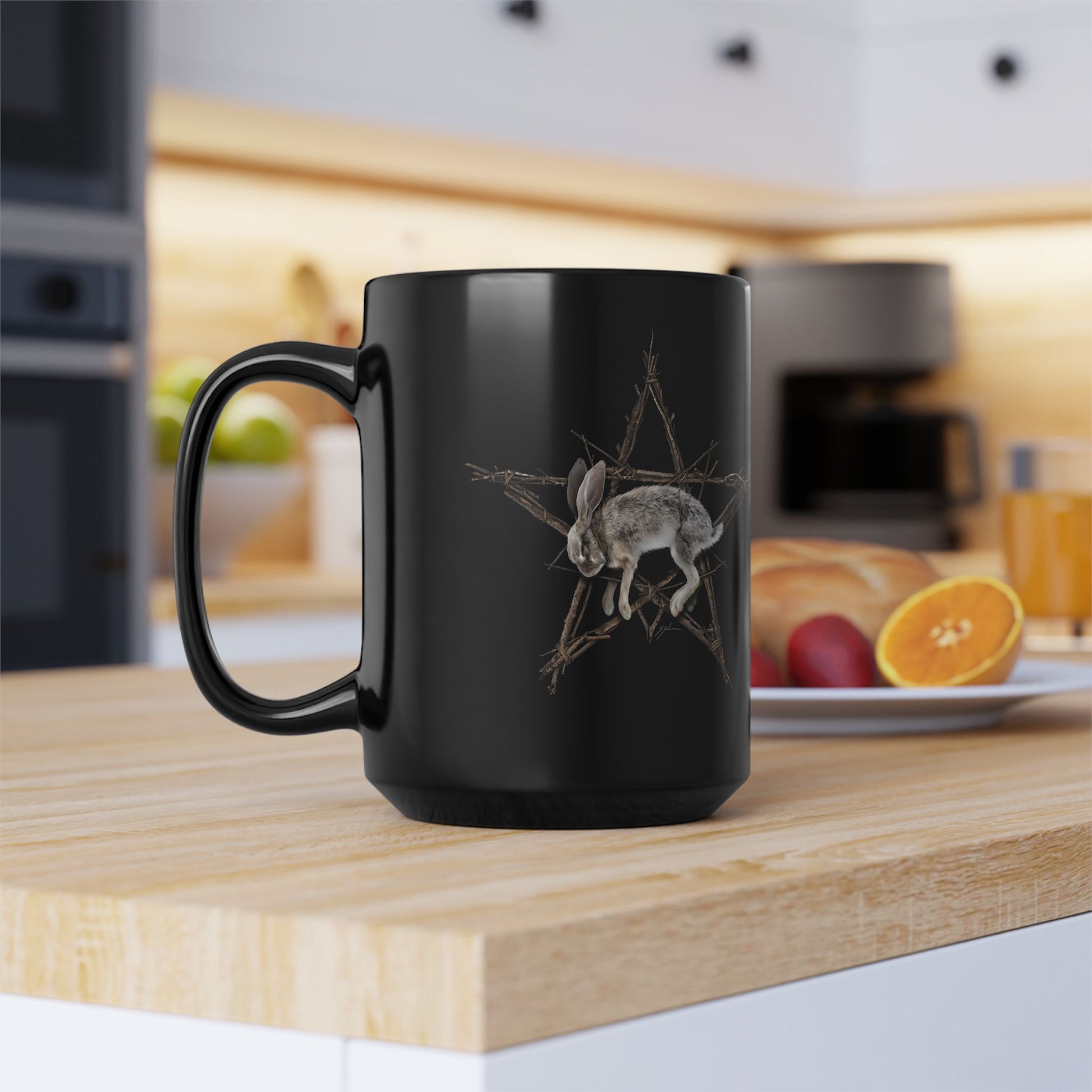 Fallen Star black ceramic mug detail — dark art by Mister Sam Shearon