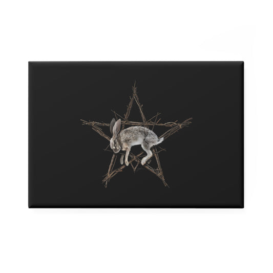 Fallen Star witchcraft button magnet — rabbit pentagram dark folk art by Mister Sam Shearon