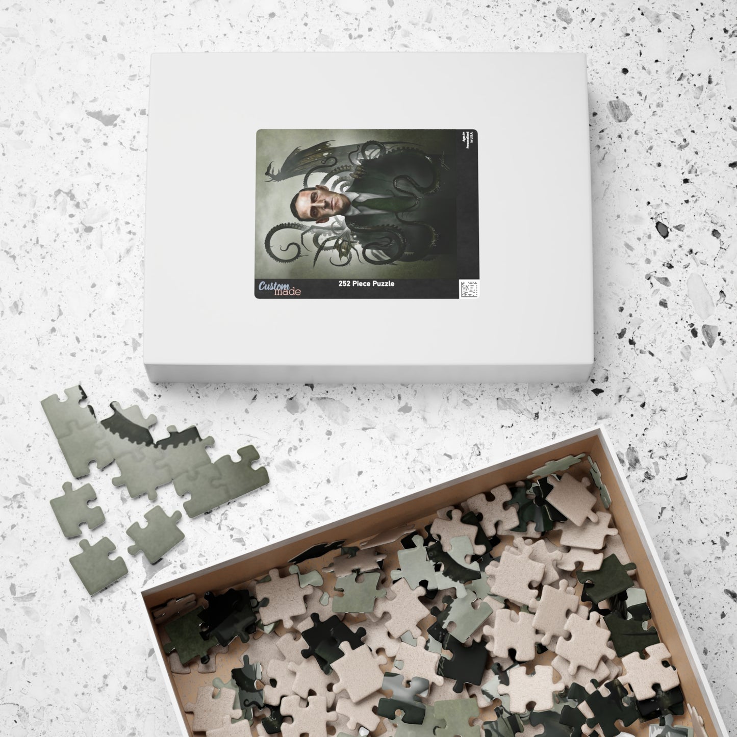 H.P. Lovecraft jigsaw puzzle by Mister Sam Shearon — Cthulhu cosmic horror gothic dark art, eldritch horror, human-made, non-AI. 