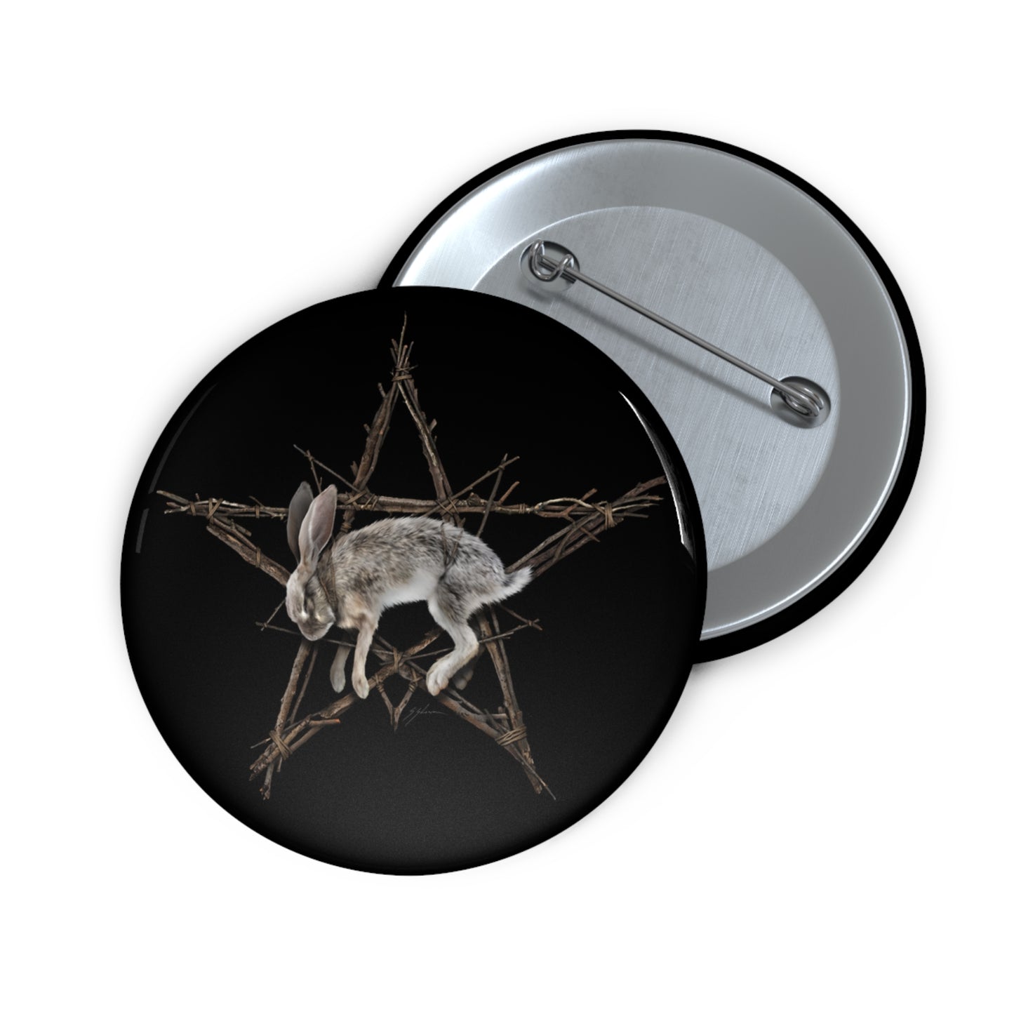 Fallen Star pin button — occult pentagram design by Mister Sam Shearon