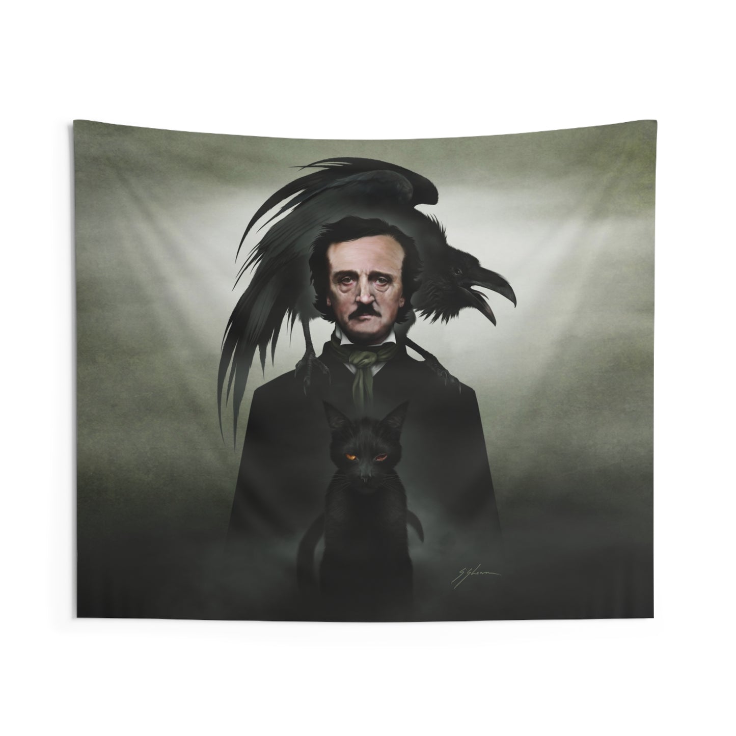 Edgar Allan Poe tapestry detail — Mister Sam Shearon gothic dark art print close-up