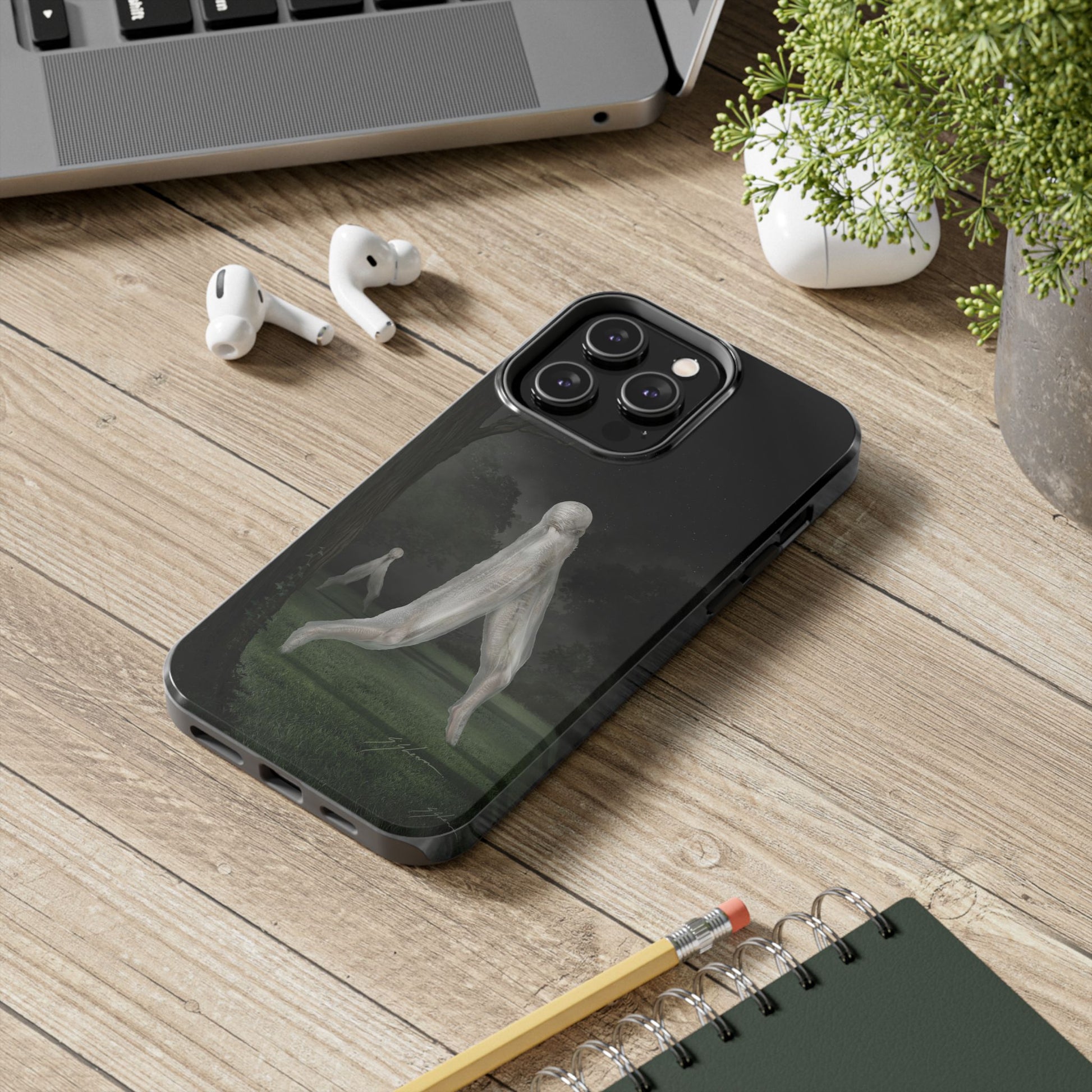 Nightcrawler phone case by Mister Sam Shearon — iPhone, Samsung, dark art, cryptid, creepypasta, paranormal, horror, human-made, non-AI. 