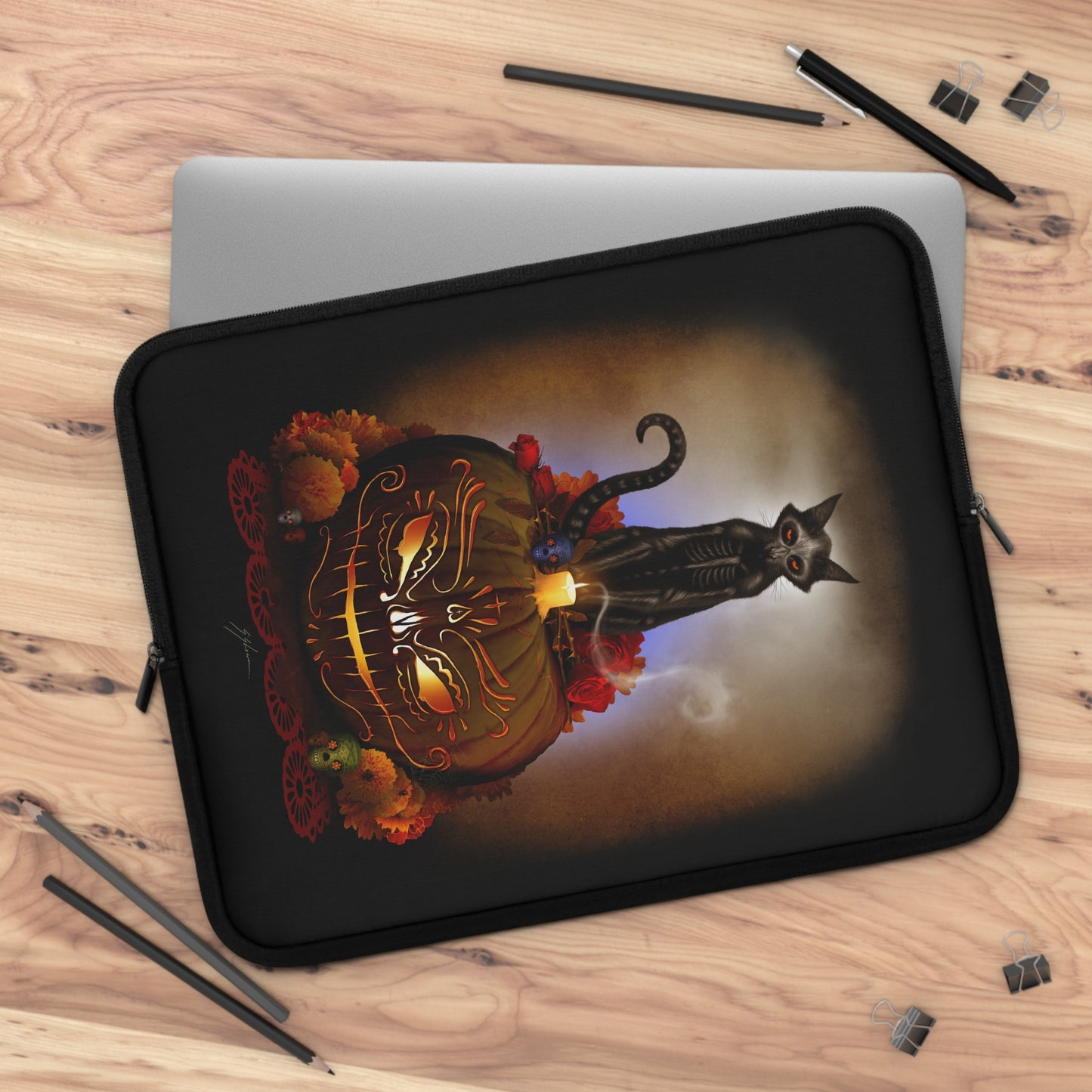 Día De Los Meowtos laptop sleeve 15" — Mister Sam Shearon dark art tech case