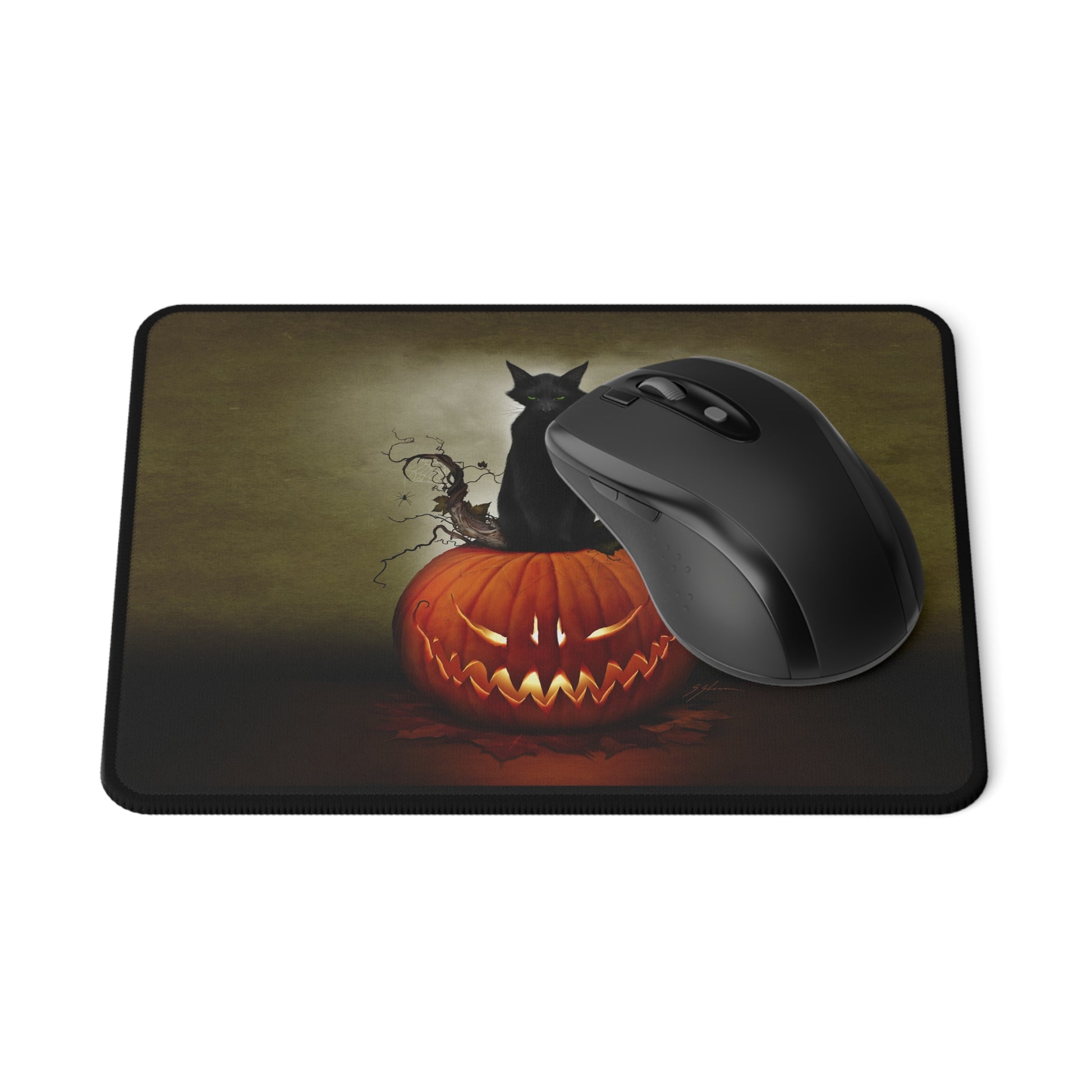 Cat O' Lantern mouse pad close-up — Halloween dark art by Mister Sam Shearon