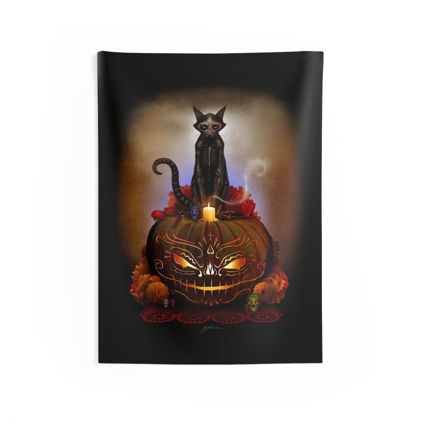 Día De Los Meowtos wall tapestry 26"x36" — Day of the Dead dark art by Mister Sam Shearon