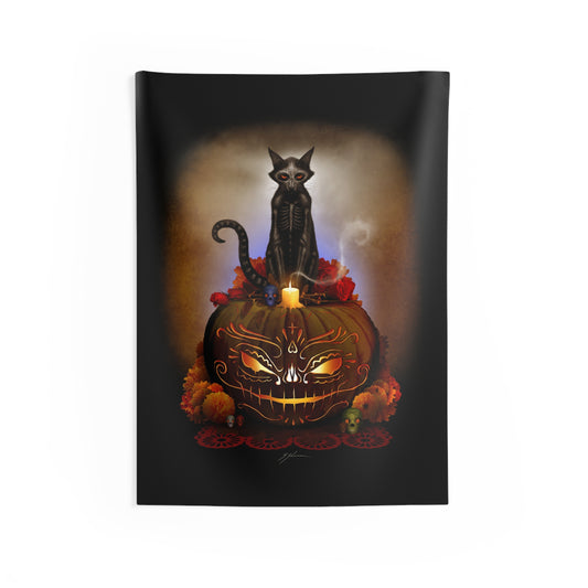 Día De Los Meowtos wall tapestry 26"x36" — Day of the Dead dark art by Mister Sam Shearon