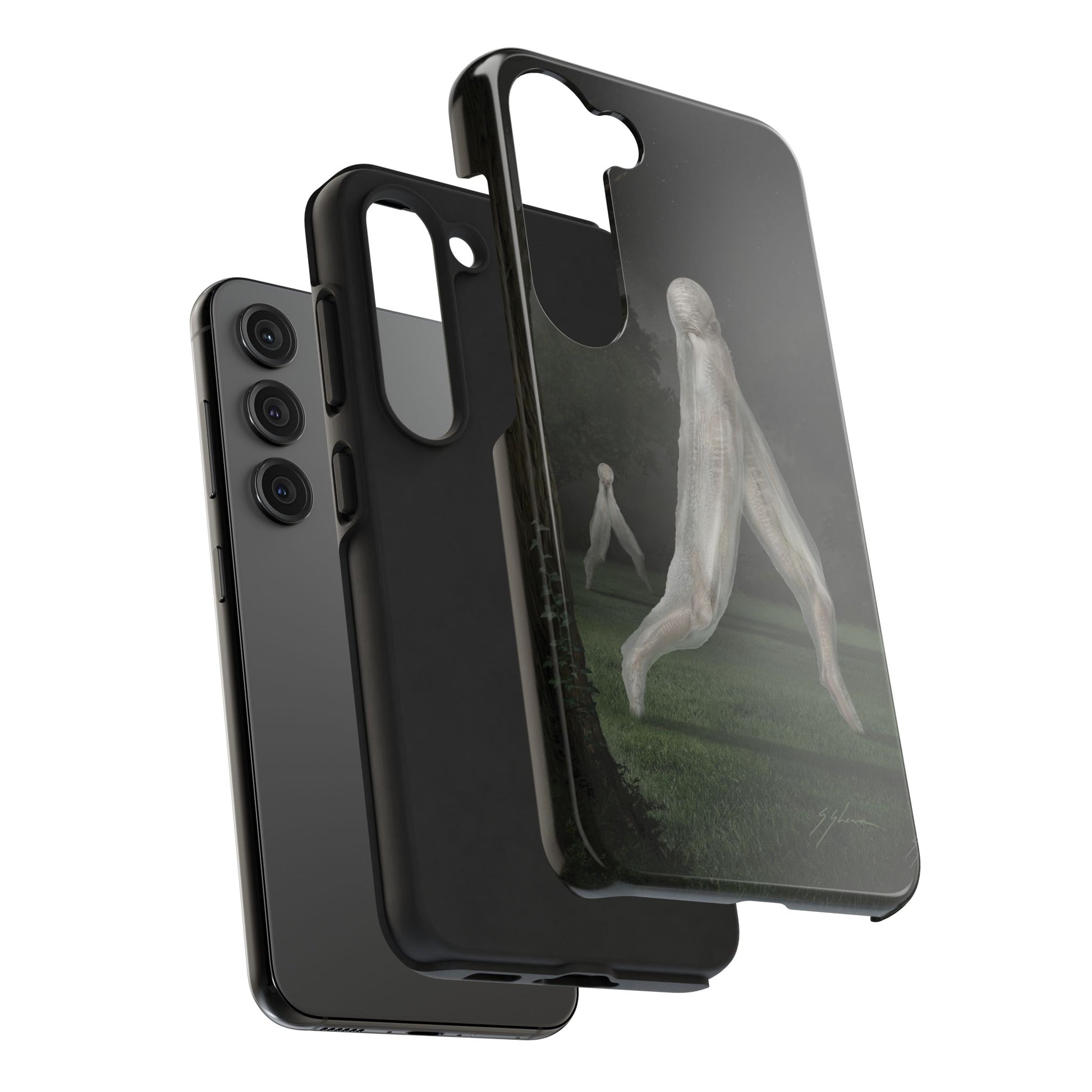 Nightcrawler phone case by Mister Sam Shearon — iPhone, Samsung, dark art, cryptid, creepypasta, paranormal, horror, human-made, non-AI. 