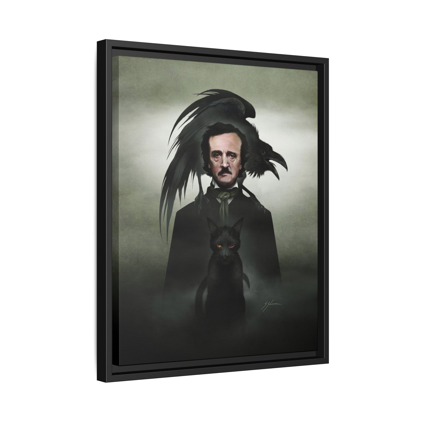 Edgar Allan Poe canvas room mockup — literary horror wall art by Mister Sam Shearon