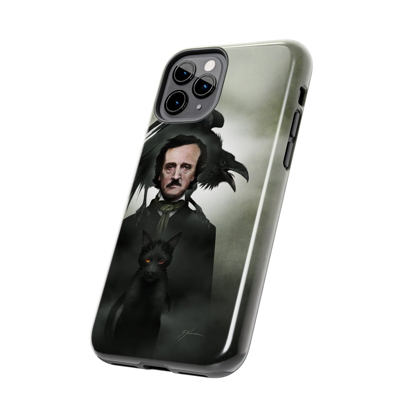 Edgar Allan Poe iPhone case front — Victorian horror dark art by Mister Sam Shearon