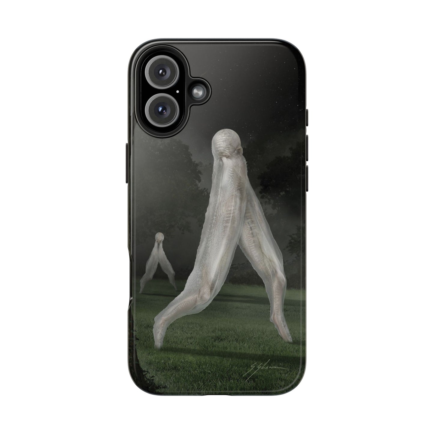 Nightcrawler phone case by Mister Sam Shearon — iPhone, Samsung, dark art, cryptid, creepypasta, paranormal, horror, human-made, non-AI. 
