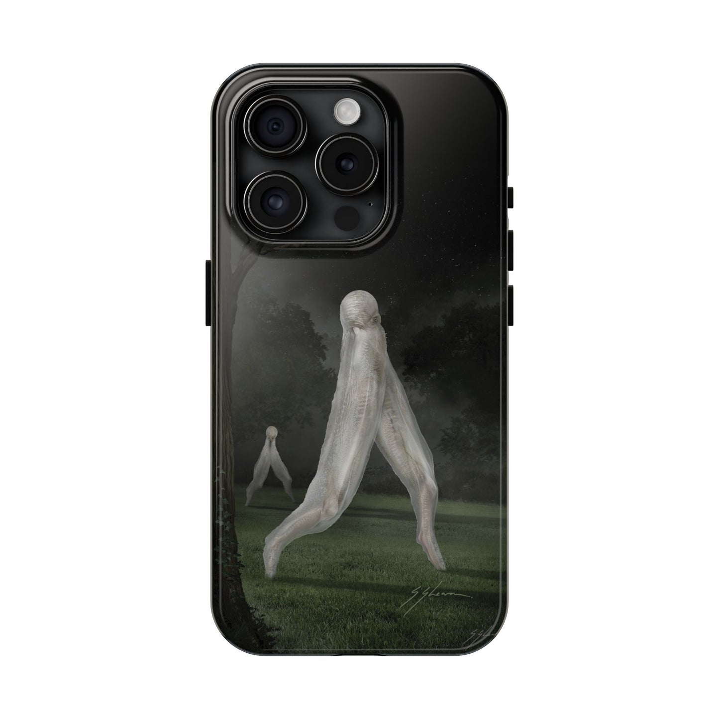 Nightcrawler phone case by Mister Sam Shearon — iPhone, Samsung, dark art, cryptid, creepypasta, paranormal, horror, human-made, non-AI. 