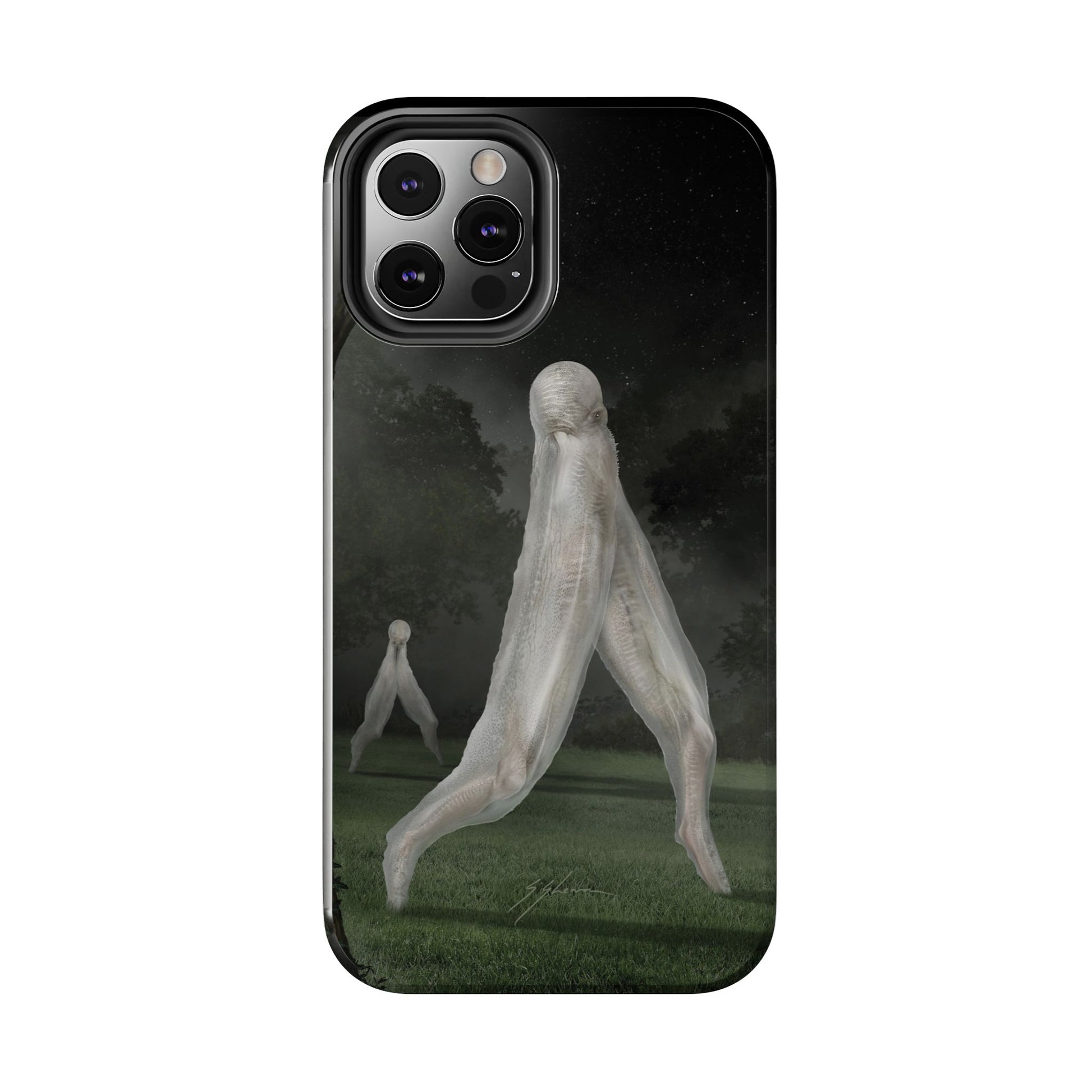 Nightcrawler phone case by Mister Sam Shearon — iPhone, Samsung, dark art, cryptid, creepypasta, paranormal, horror, human-made, non-AI. 